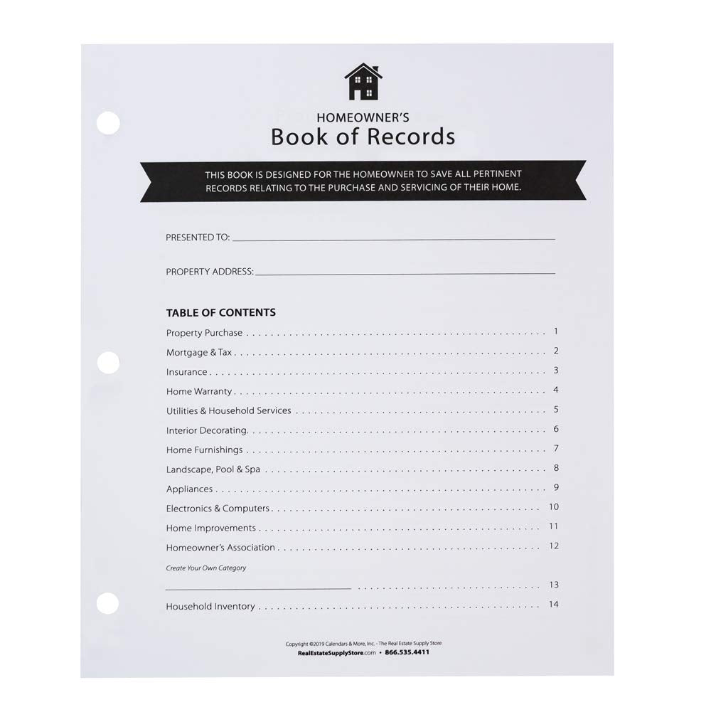 HannahDirect The Homeowner's Book of Records - Real Estate Agent Closing Gift (Black, Pack of 1)
