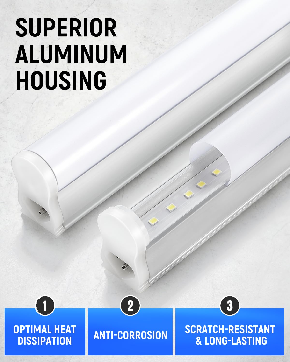 SUNLINKCO (4 Pack) 4FT T5 LED Shop Light,6500K,20W,2300LM(Super Bright White) Linkable LED Integrated Fixture,Garage Ceiling and Cabinet Light,Strip Light,Corded Electric with ON/Off Switch
