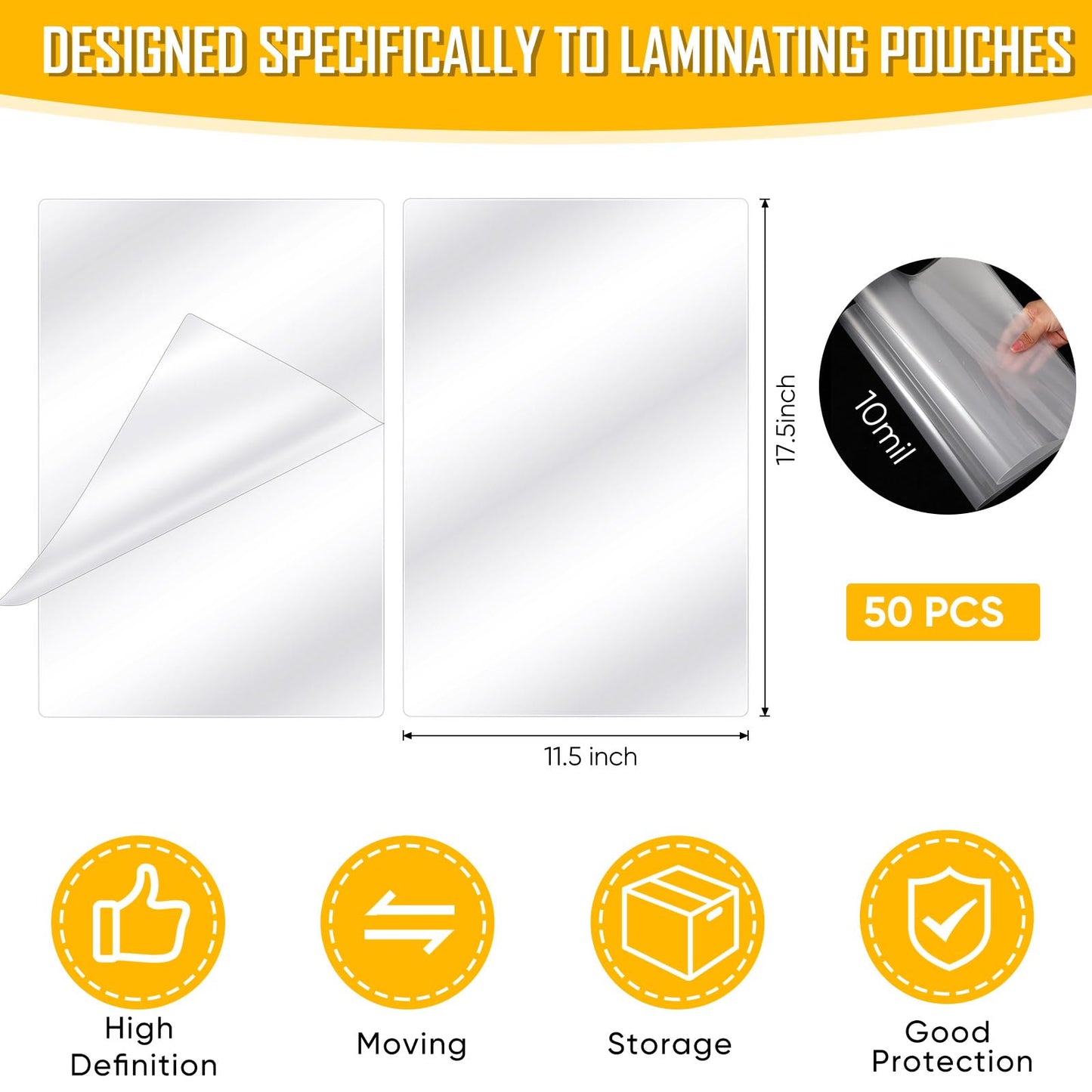 Sherr 50 Pcs 10 Mil Thermal Laminating Sheets 11 x 17 Inch Laminating Pouches 11-1/2 x 17-1/2 Inch Clear Lamination Sheets A3 Size Menu Size Hot Glossy Laminator Sleeves for Sealing