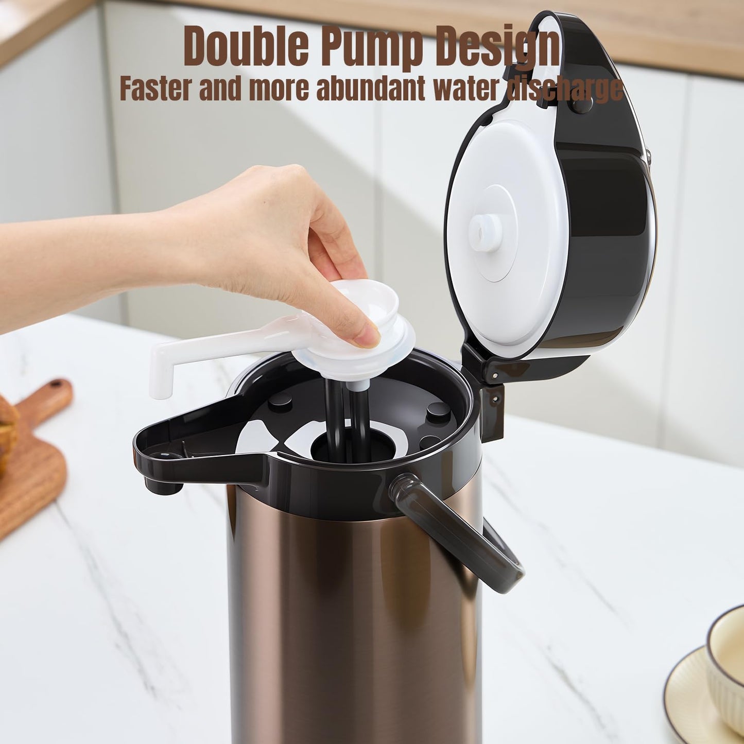 PARACITY Upgraded Airpot Coffee Carafe with Double Pump, Stainless Steel Drink Dispenser for Hot/Cold Beverage with Lazy Susan Base, Coffee Termos Para Cafe for Hot Cocoa for Parties