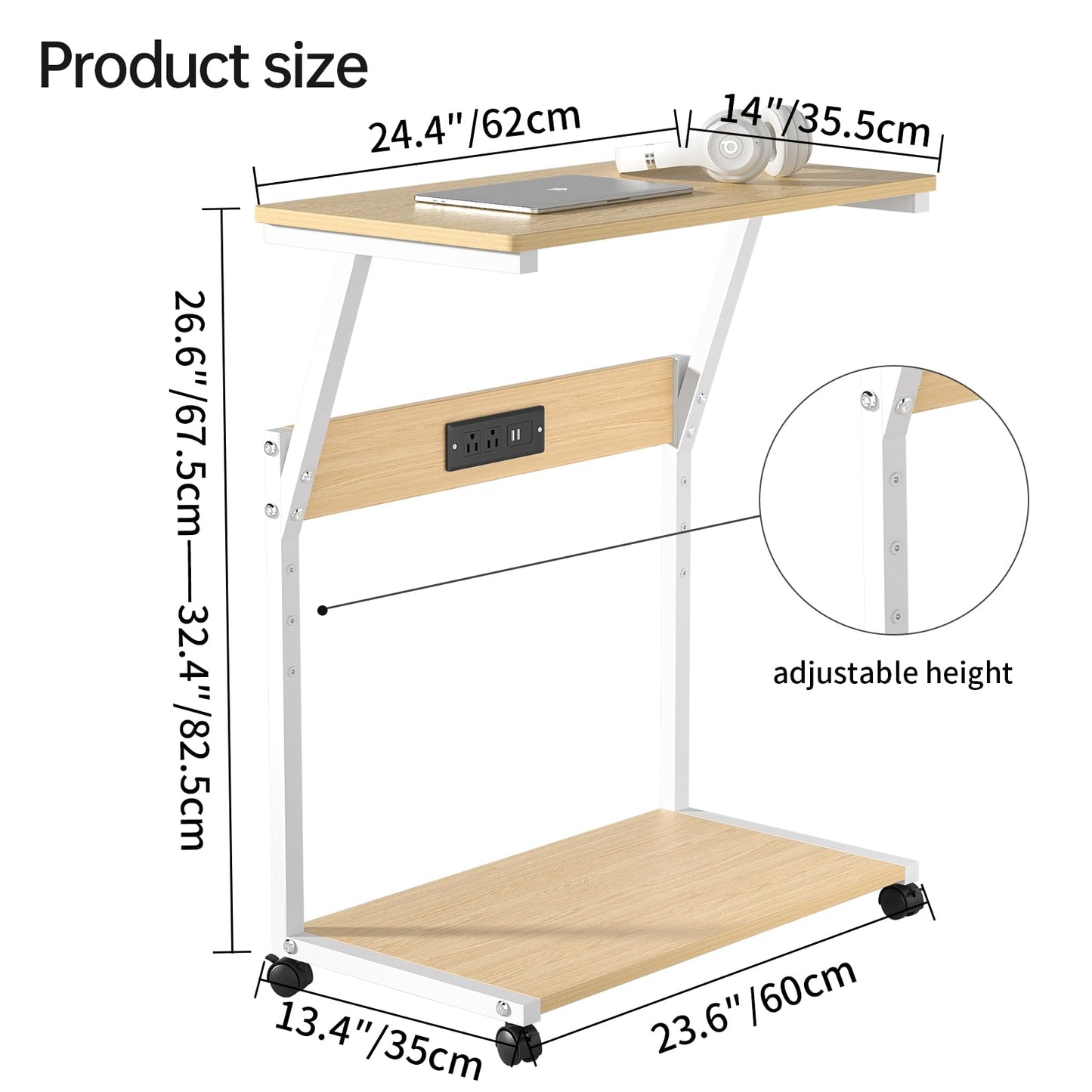FANXIYQ Computer Tower Stand with 360° Locking Casters, 5 Height Adjustable Mobile CPU Cart, Under Desk PC Holder for Gaming Desktop, Home Office Organization, White