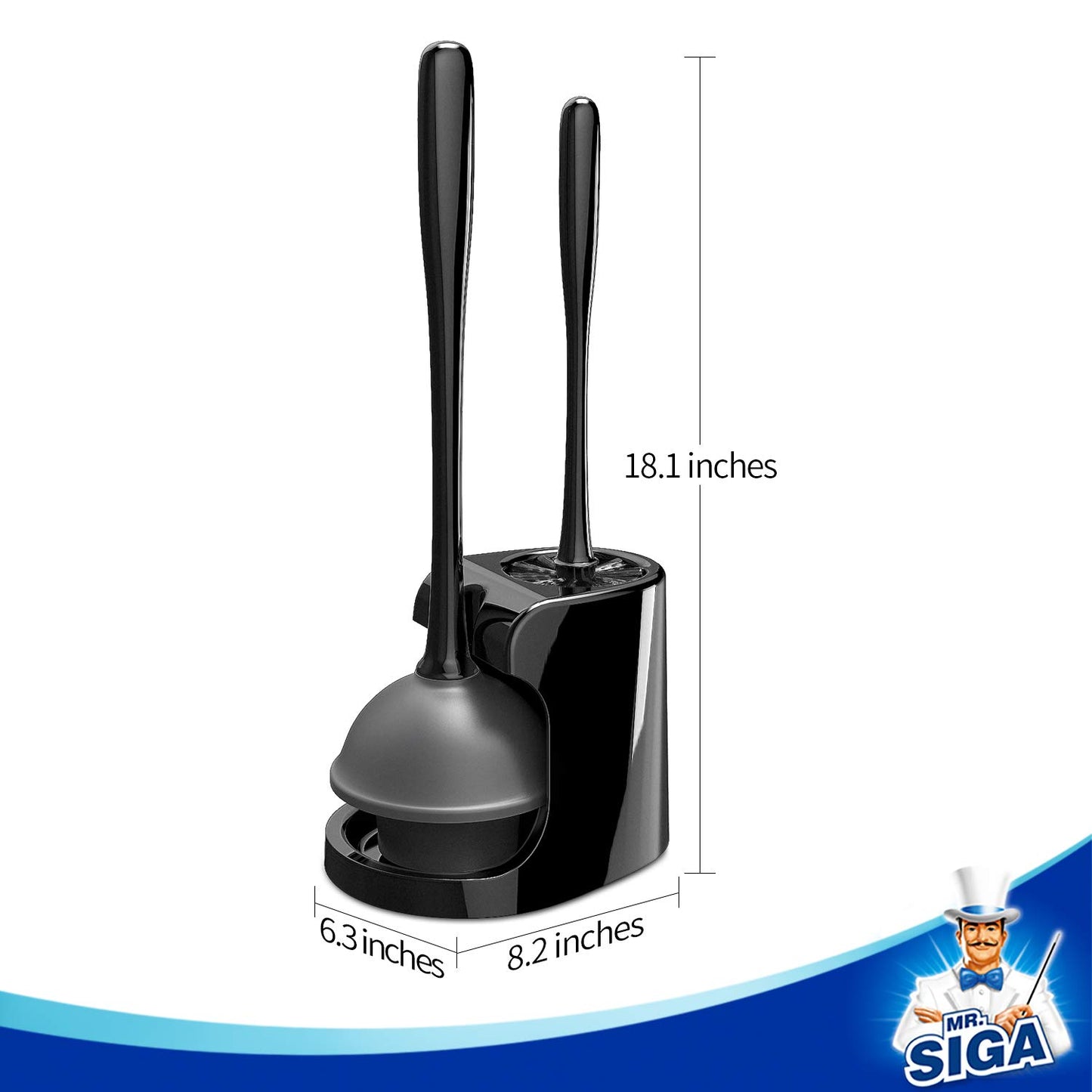 MR.SIGA Toilet Plunger and Bowl Brush Combo for Bathroom Cleaning, Black, 2 Sets