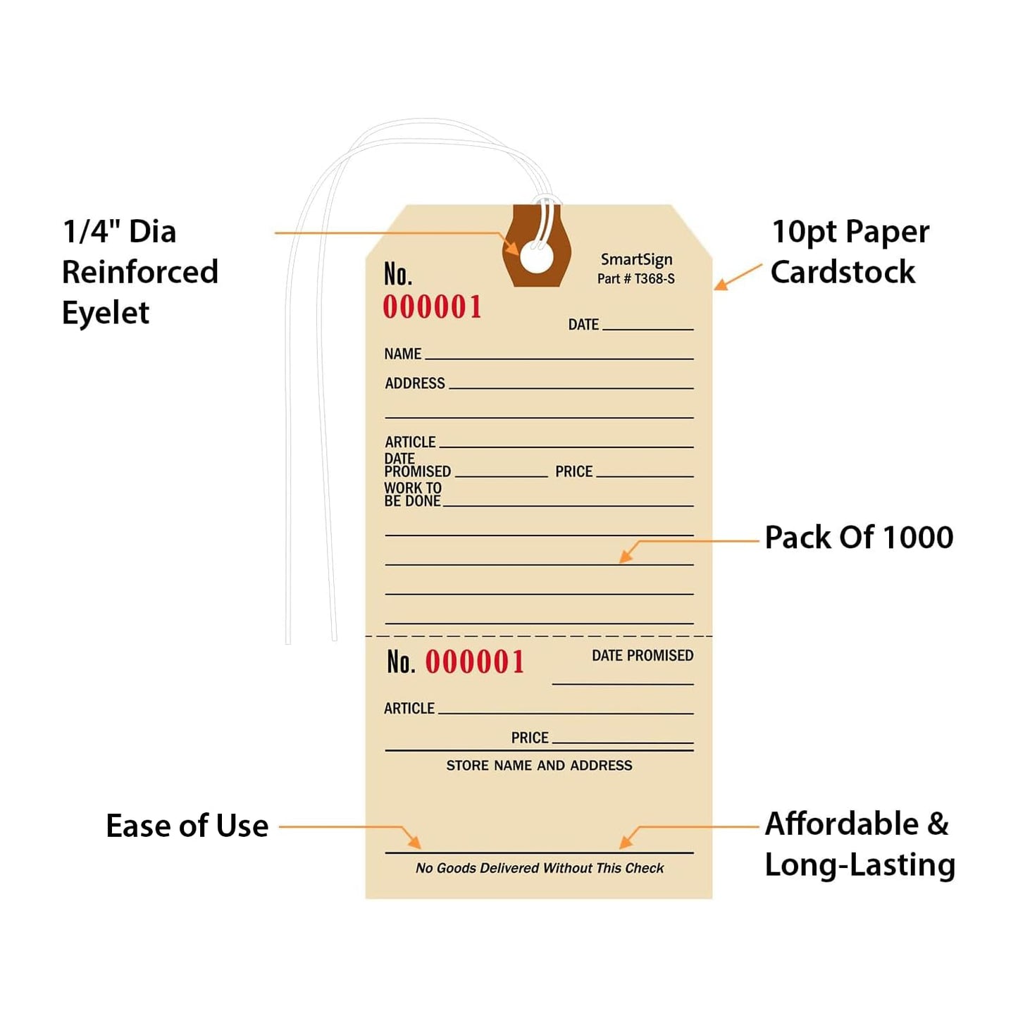 SmartSign Pack of 1000 Repair Tags with Attached String | 2.625" x 5.25" Manila Cardstock