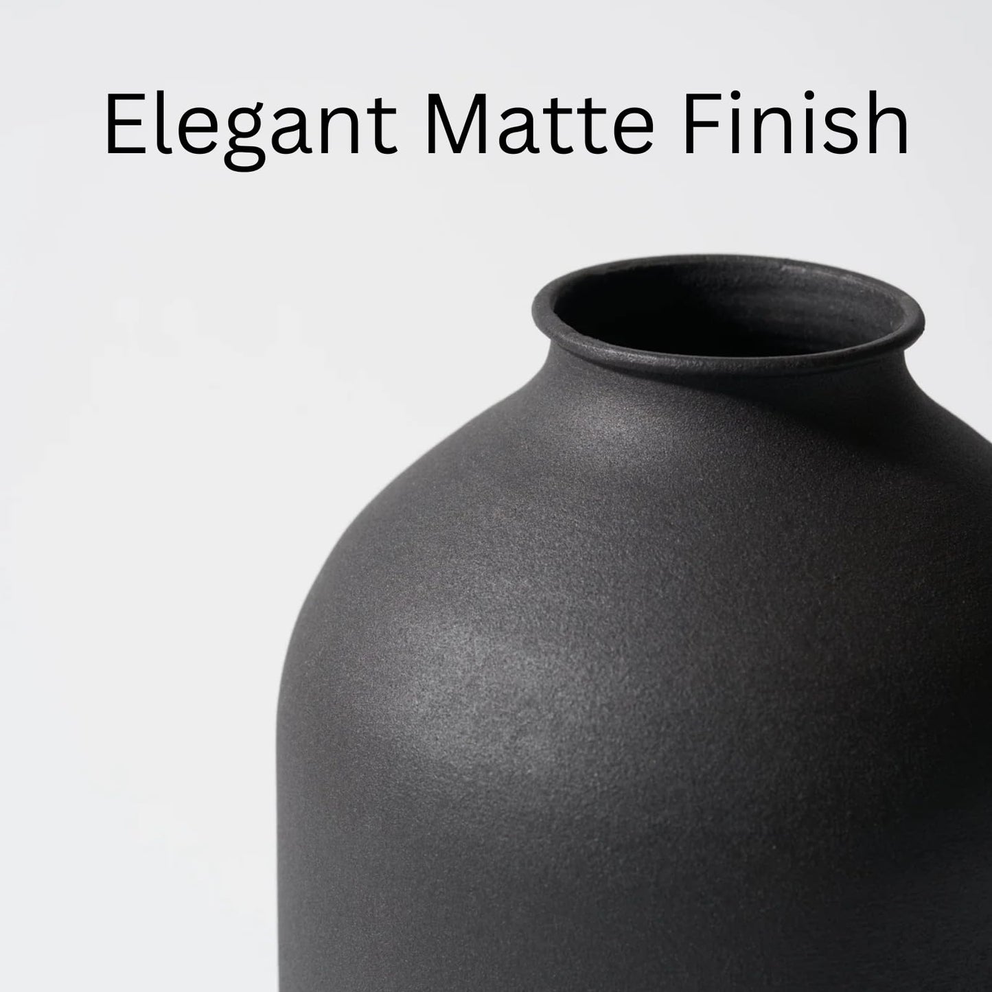 Large Black Vase for Flowers Decor Living Room - 8.6in Tall, Matte Black Arlo Vase for Dining Coffee Table Centerpieces, Wabi Sabi Decor, Big Decorative Modern