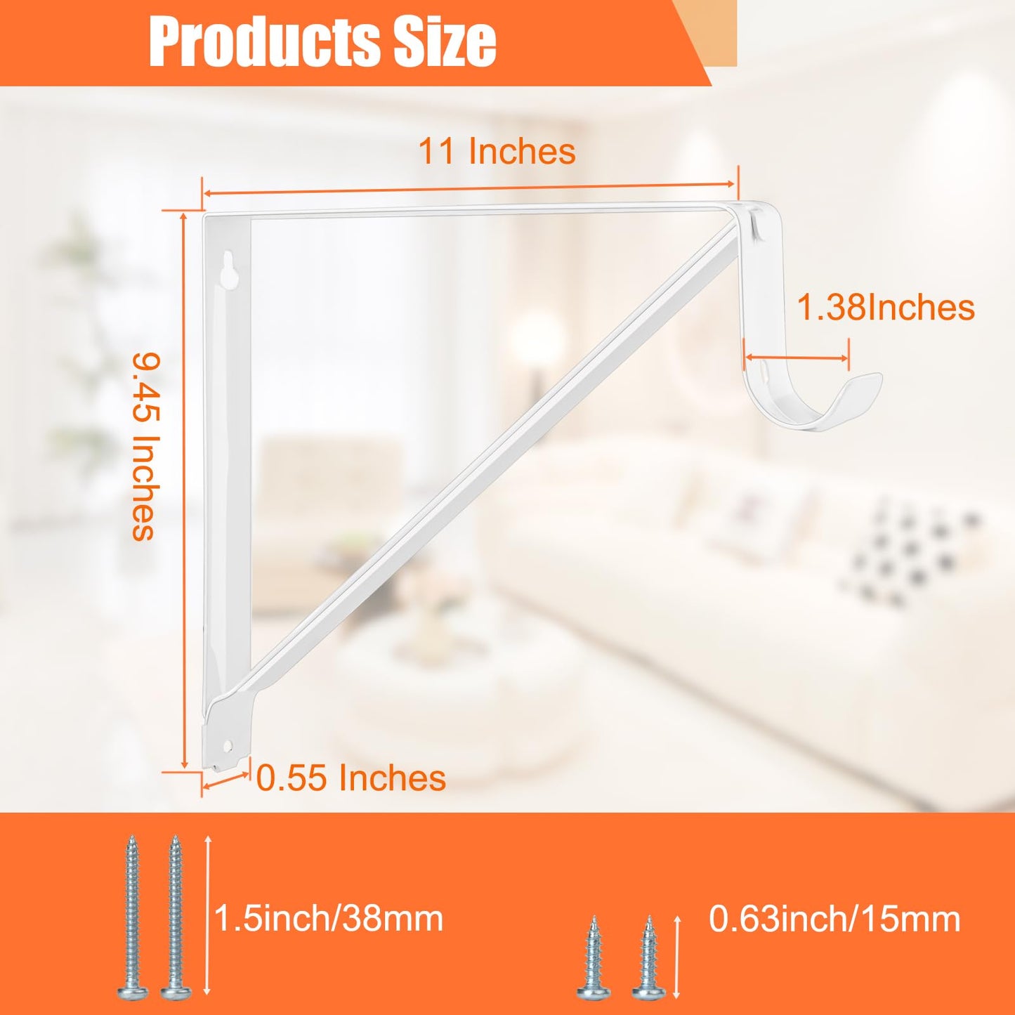 KOVOSCH 10 Pack Heavy Duty Closet Shelf & Rod Brackets, Wall Mounted Closet Shelf Brackets, 11 x 9.45 Inch Closet Shelf Brackets with Rod Support, White