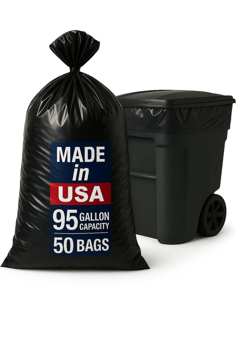 95-96 Gallon Extra-Large Black Garbage Can Liners, Heavy-Duty Trash Bags, 50 Bags, 1.5 Mil Thick, Ideal for Commercial & Home Use