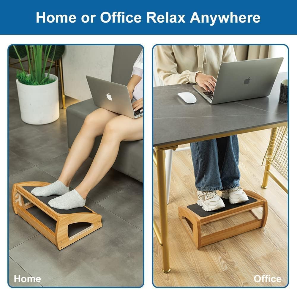 StrongTek Ergonomic Under Desk Footrest, 3 Adjustable Heights Wooden Office Footrest, Large Anti-Slip Surface, Improves Posture and Blood Circulation, up to 400lbs (Natural)