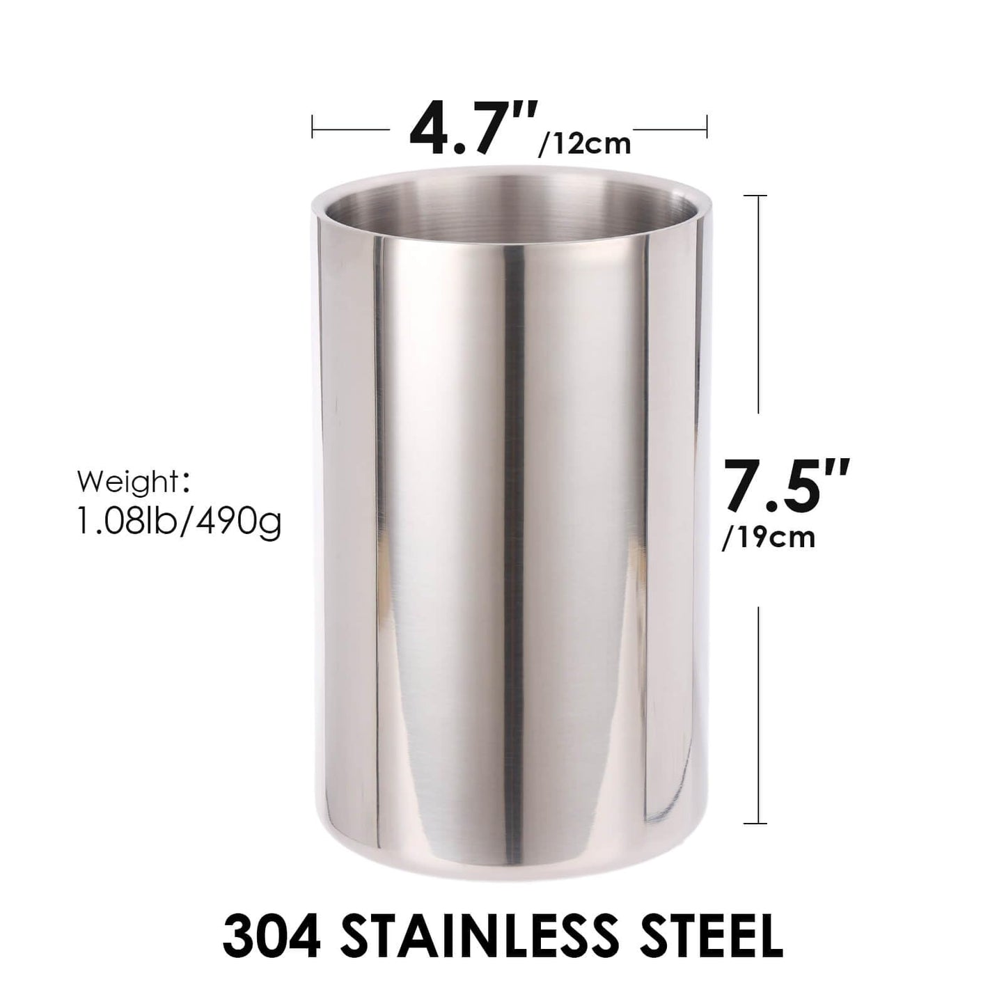 Double Wall Utensil Holder - 304 Stainless Steel Sleek Kitchen Utensil Holder for Countertop, Spatula Spoon Storage Organizer, Large Cooking Utensil Caddy Counter, Shining Utensil Crock, Mirror Polish