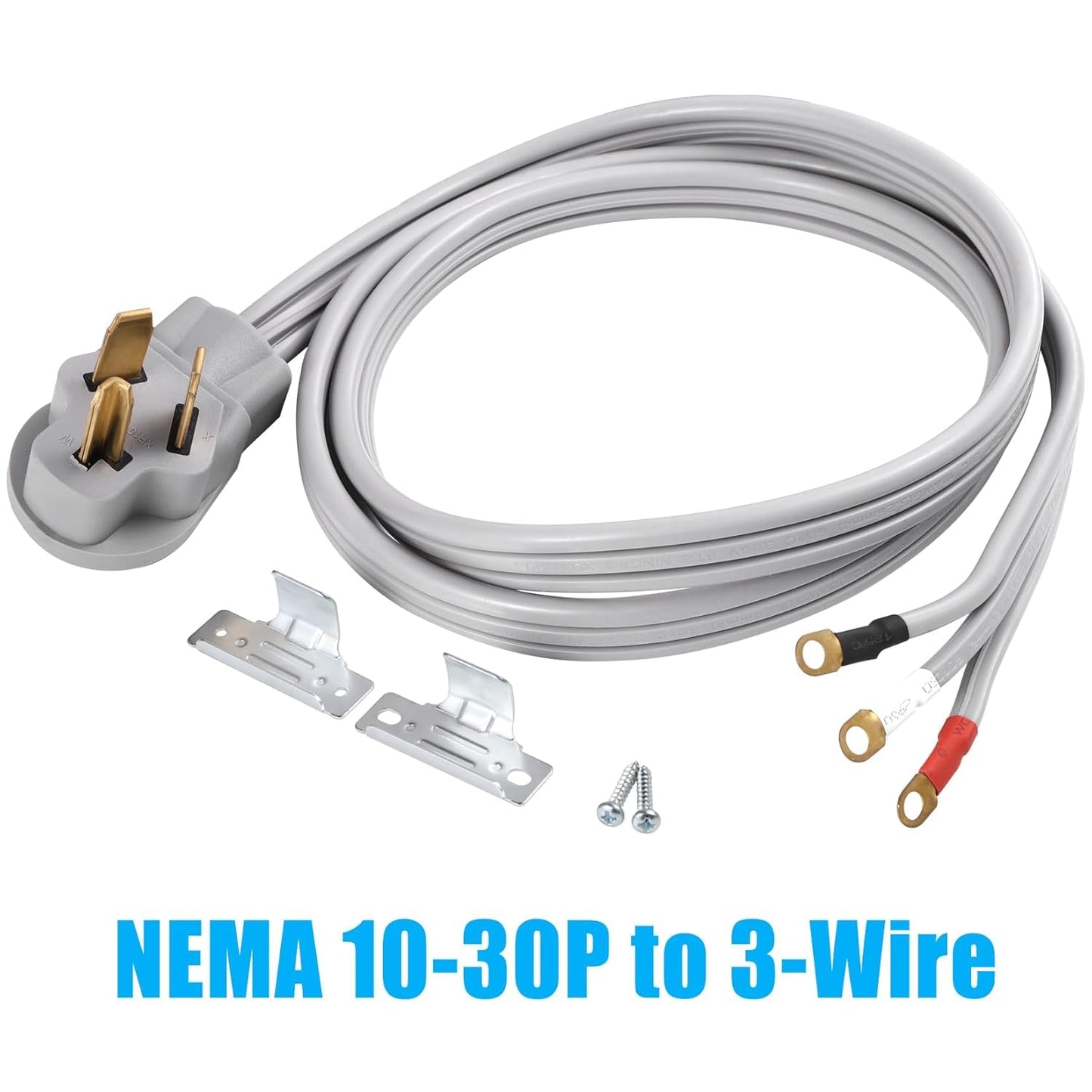 FiiMan 10 AWG 3 Prong Dryer Cord SRDT, 30 Amp 7500W Rated, NEMA 10-30P to 3-Wire Appliance Cord with Three Ring Terminals, Dryer Plug 3 Prong, Gray (15 FT)