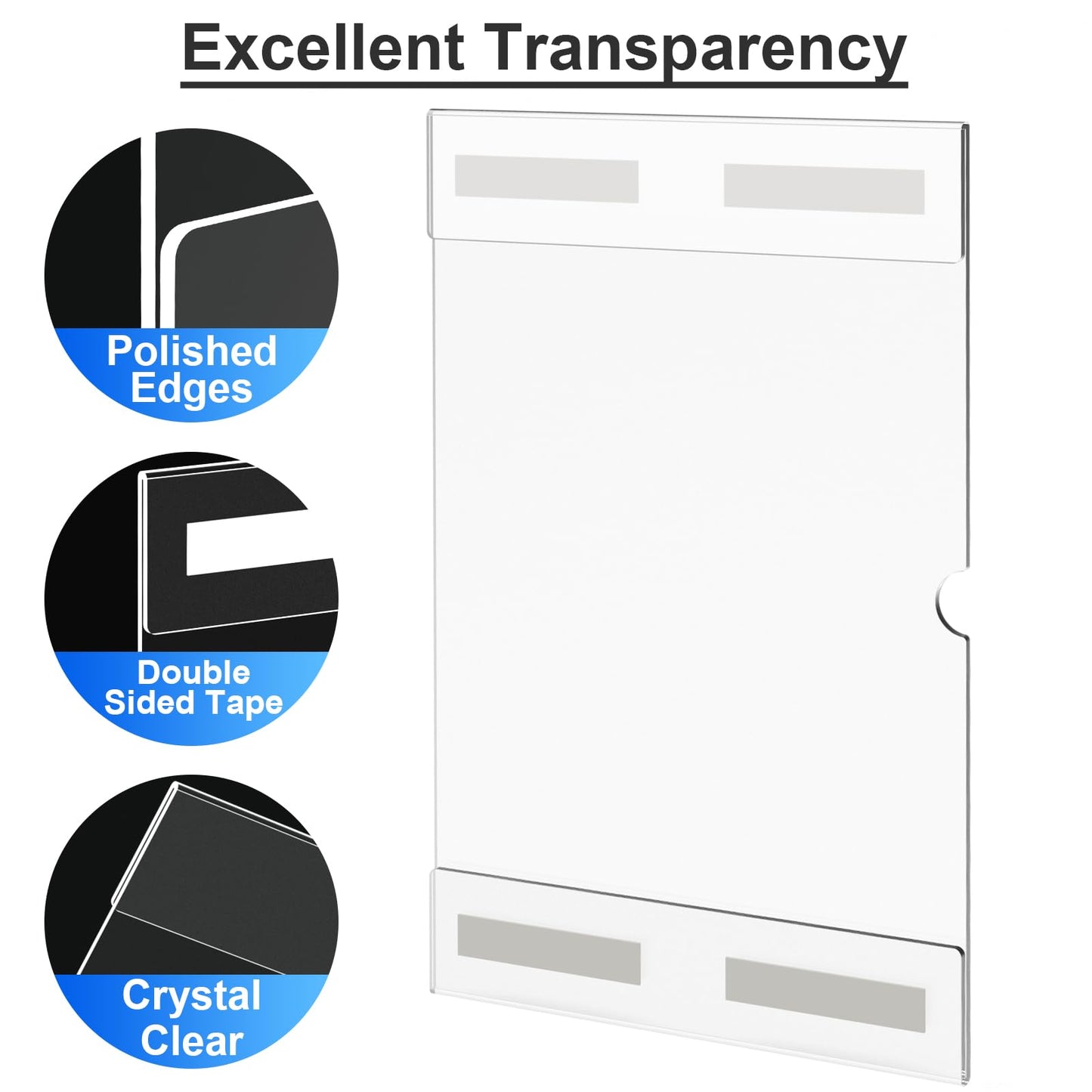Acrylic Sign Holder 11 x 17 inches Wall Mount, 6 Pack Adhesive Vertical Wall Sign Holders Clear Acrylic Frames with 3M Double Sided Tape Clear Plastic Poster Holder for Office, Hospital, Restaurant, Trade Shows - No Drilling