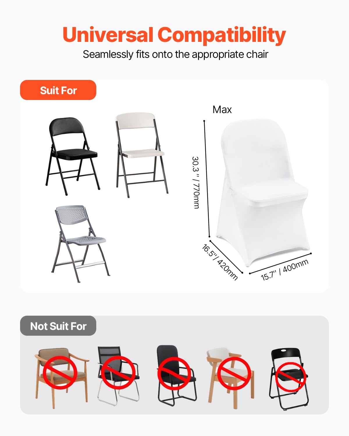VEVOR 30 PCS White Folding Chair Covers - Ideal for Weddings, Parties, Dining, and Banquets - Universal, Washable Slipcovers for Folding Chairs - Elegant Event Décor