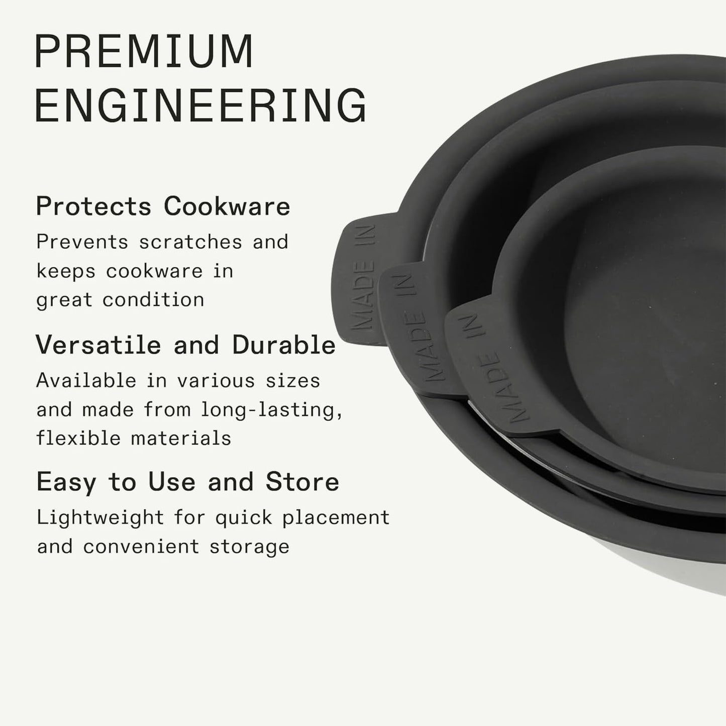 Made In Cookware | 3 Piece Set (Includes 8",10",12") Frying Pan Protectors | Graphite | Molded Silicone | Dishwasher Safe