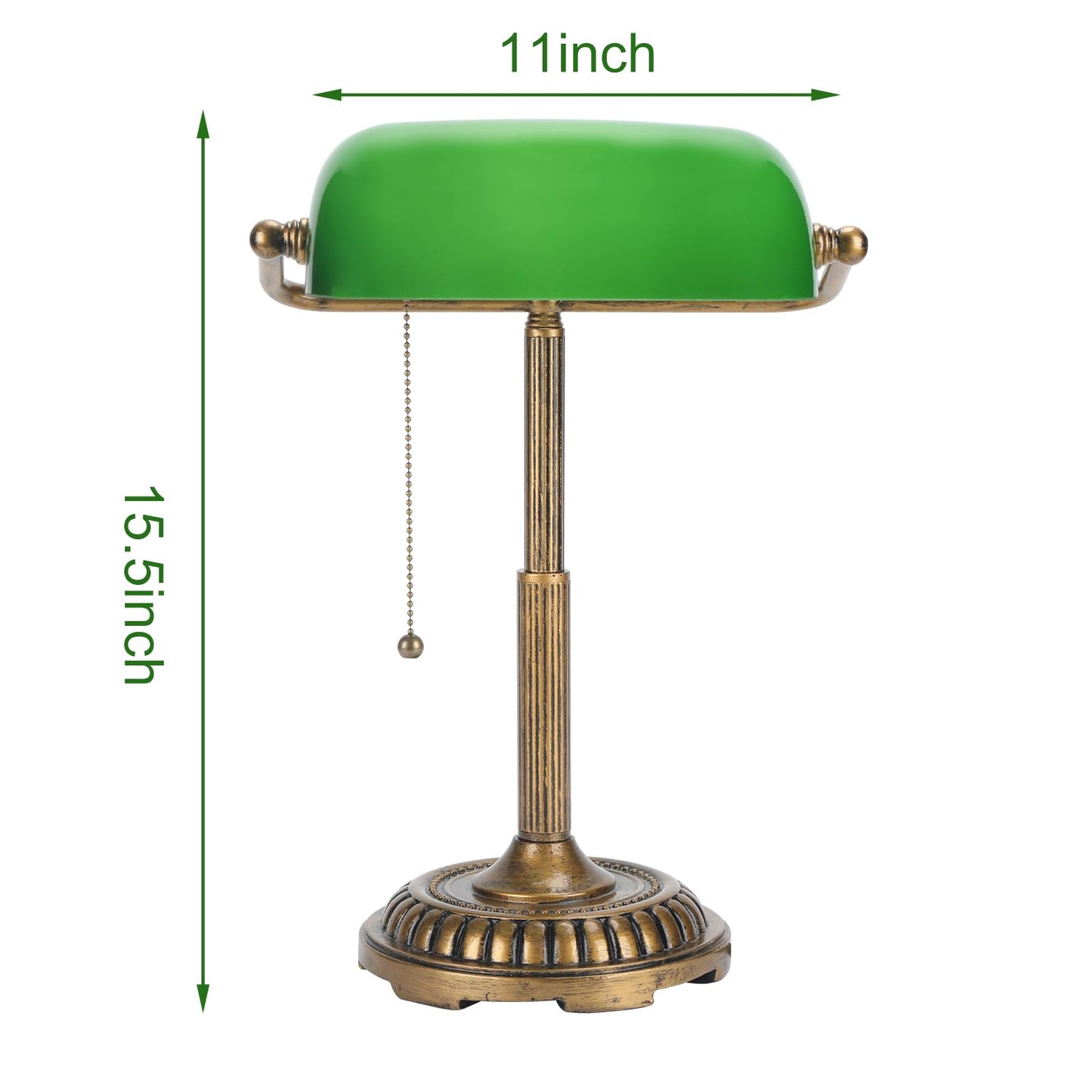 NISSAFORS Bankers Lamp, Green Desk Lamp with Pull Switch, Vintage Table Lamps for Home Office, Library, Piano (Green)