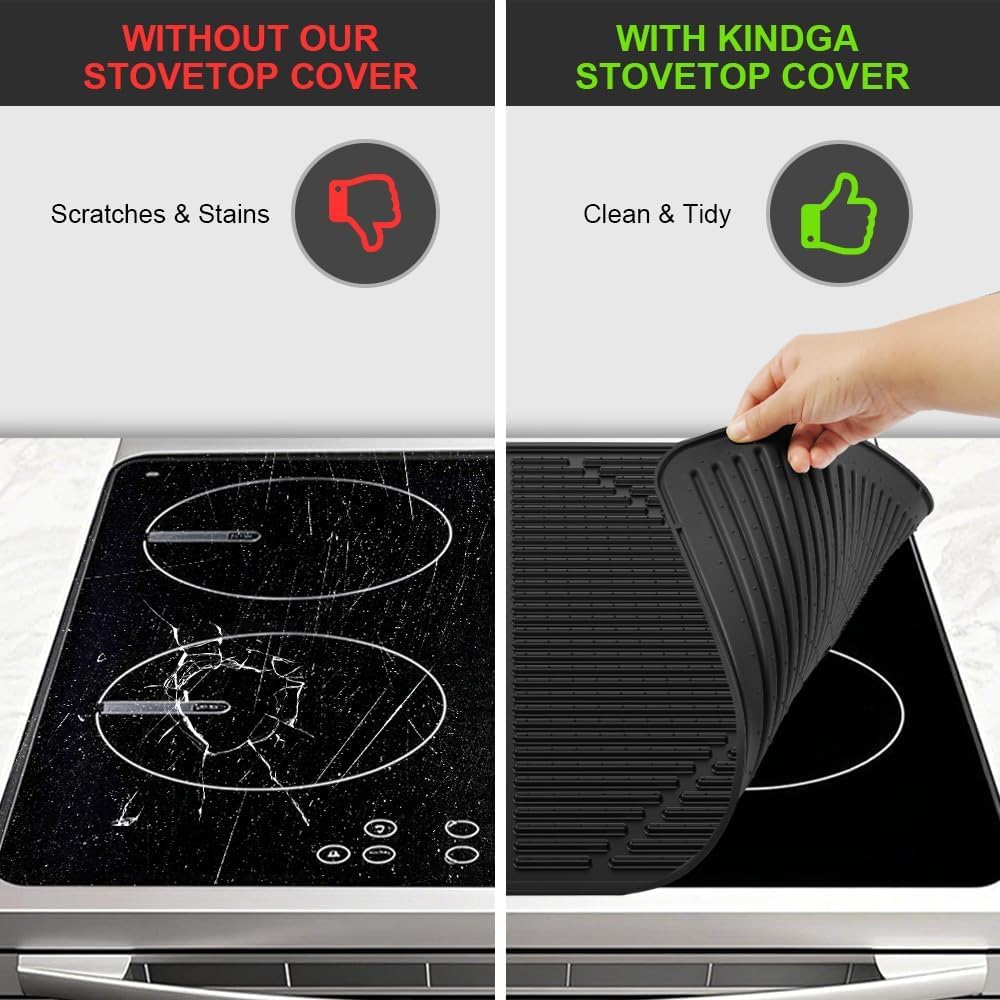 KindGa Stove Cover - Stove Top Covers for Electric Stove - More Thick - 30 x 21 Inch Stove Guard Stove Top Protector, Silicone Stovetop Cover Cooktop Mat for Kitchen Glass Stove Top -Black