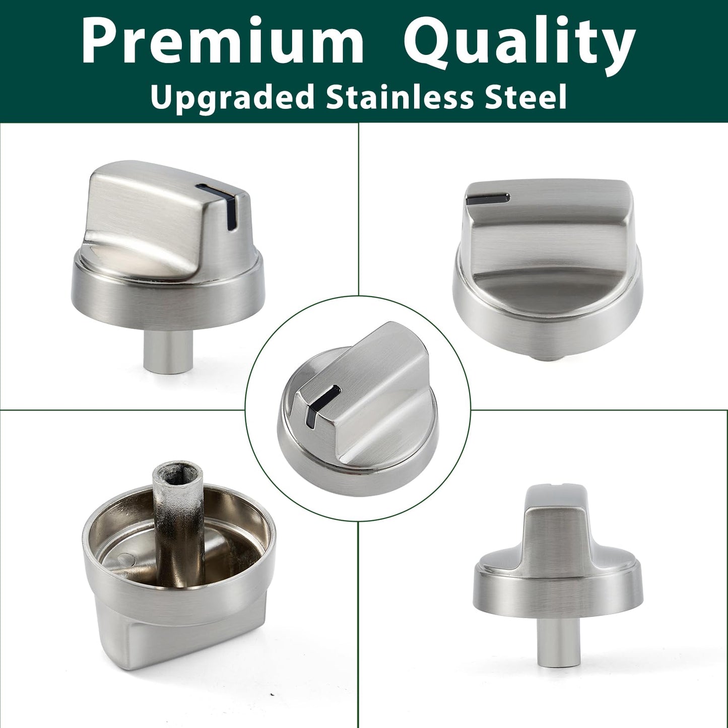 WB03X29354 Stove Knobs Stainless Steel Cooktop Replacement Parts for GE Cooktop Knob PGP7036SLSS Gas Range Oven Profile Knob PGP9030SLSS PGP9036SLSS Burner Control Metal Stove Top Knobs 5 Pcs