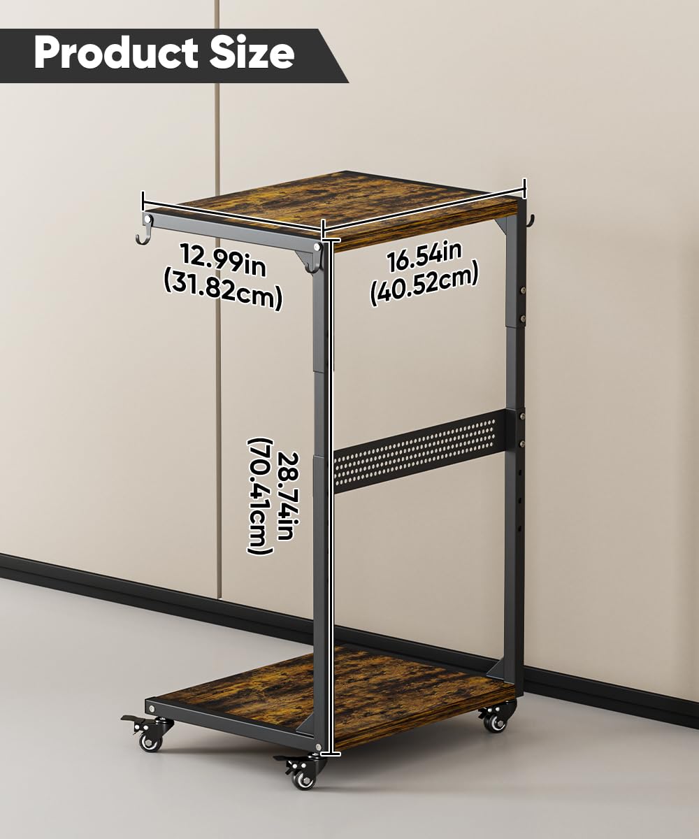 Ansionsol Computer Tower Stand, 2-Tier Metal CPU Holder Stand with Lockable Wheels, Adjustable Under Desk PC Shelf, Mobile Rolling Computer Cart for Home, Office, Gamers and Students, Black