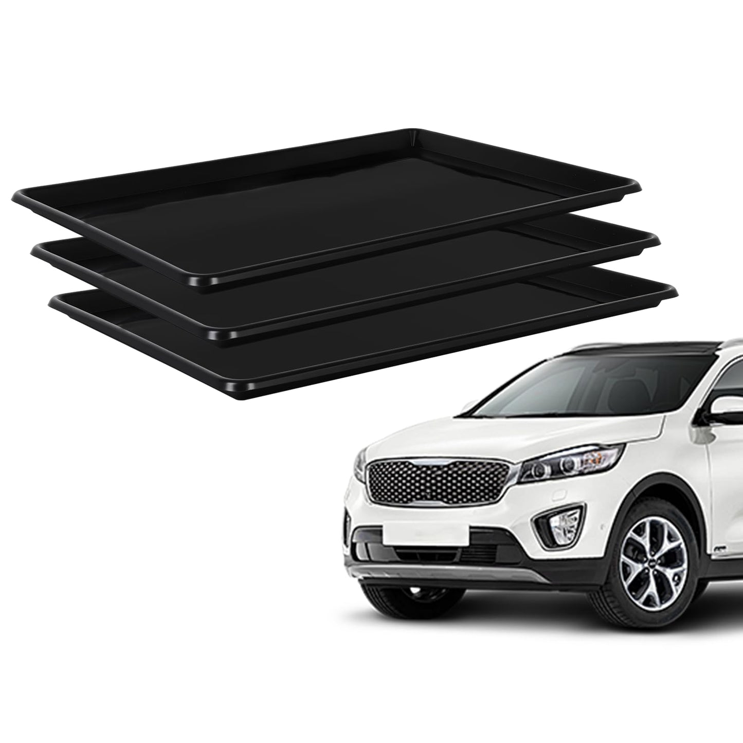 Dollate 3 Pack Extra Large Oil Drip Pan -35X24X1.5In Oil Drip Tray for Under Car, Automotive Plastic Drip Pan Oil Catch Drain Replacement Tray for Keep Garage Floor, Mini Fridge, Washing Machine Clean