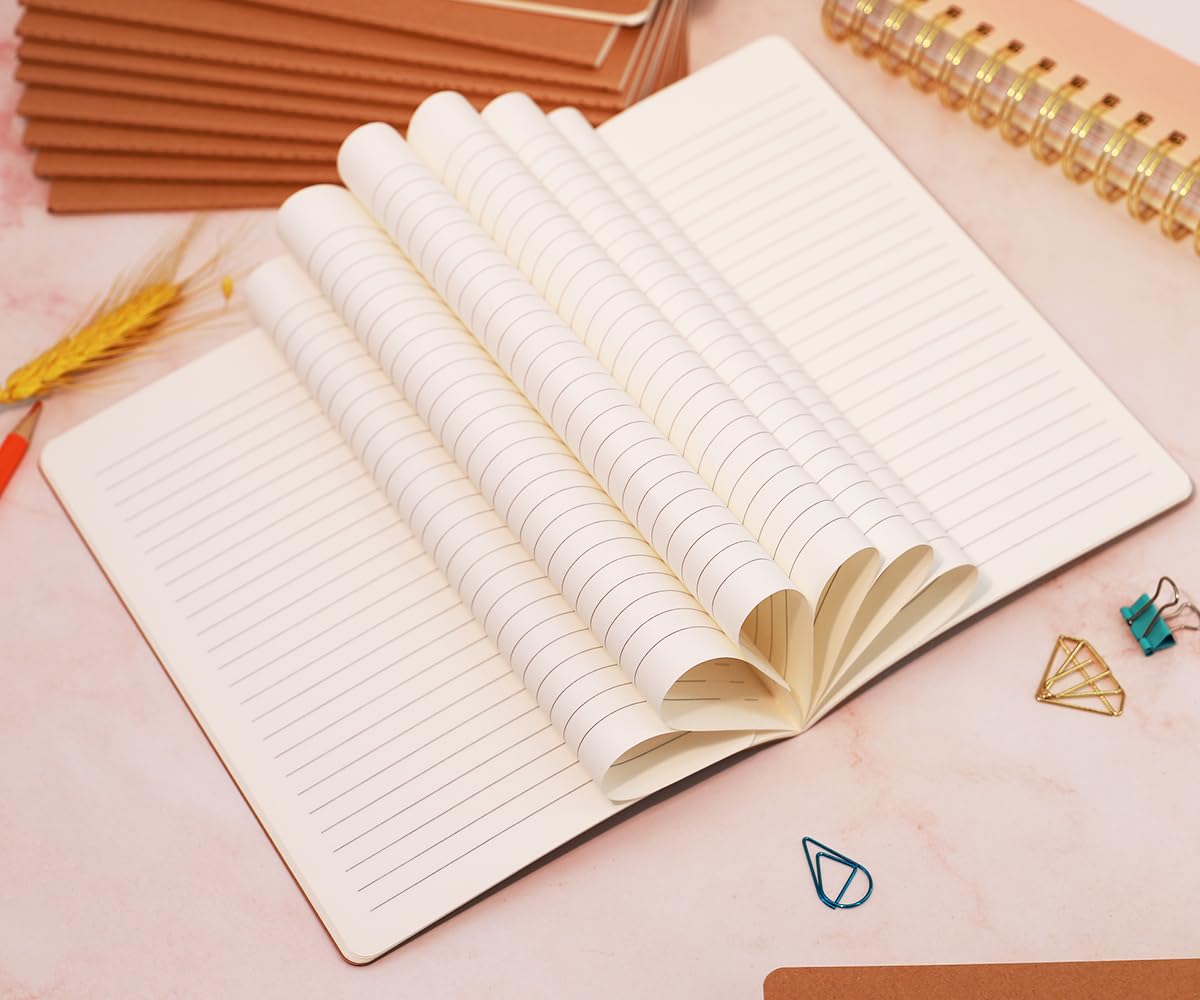 FAWTEEM 48 Pack A5 Lines Notebook Bulk Kraft Cover College Ruled, Lined Paper Travel Journals Composition Diary Subject Notebooks Planner, 60 Pages, 8.3”x 5.5”