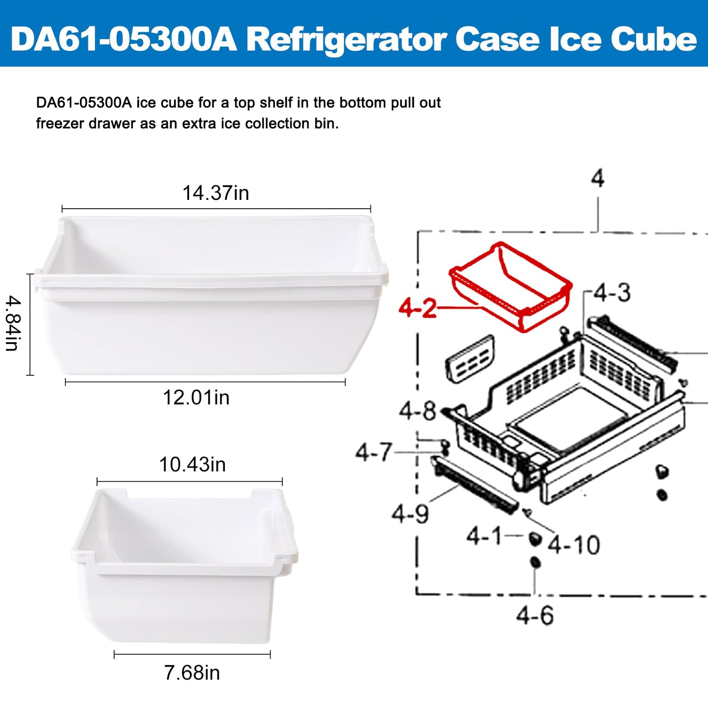 DA61-05300A Refrigerator Case Ice Cube Compatible with Samsung RFG298AABPXAA RF266AZRSXAA0000, DA61-05300A Ice Cube Container Bucket Tray Replace PD00005819 2033999 AP4444534 PS4144897 EAP4144897
