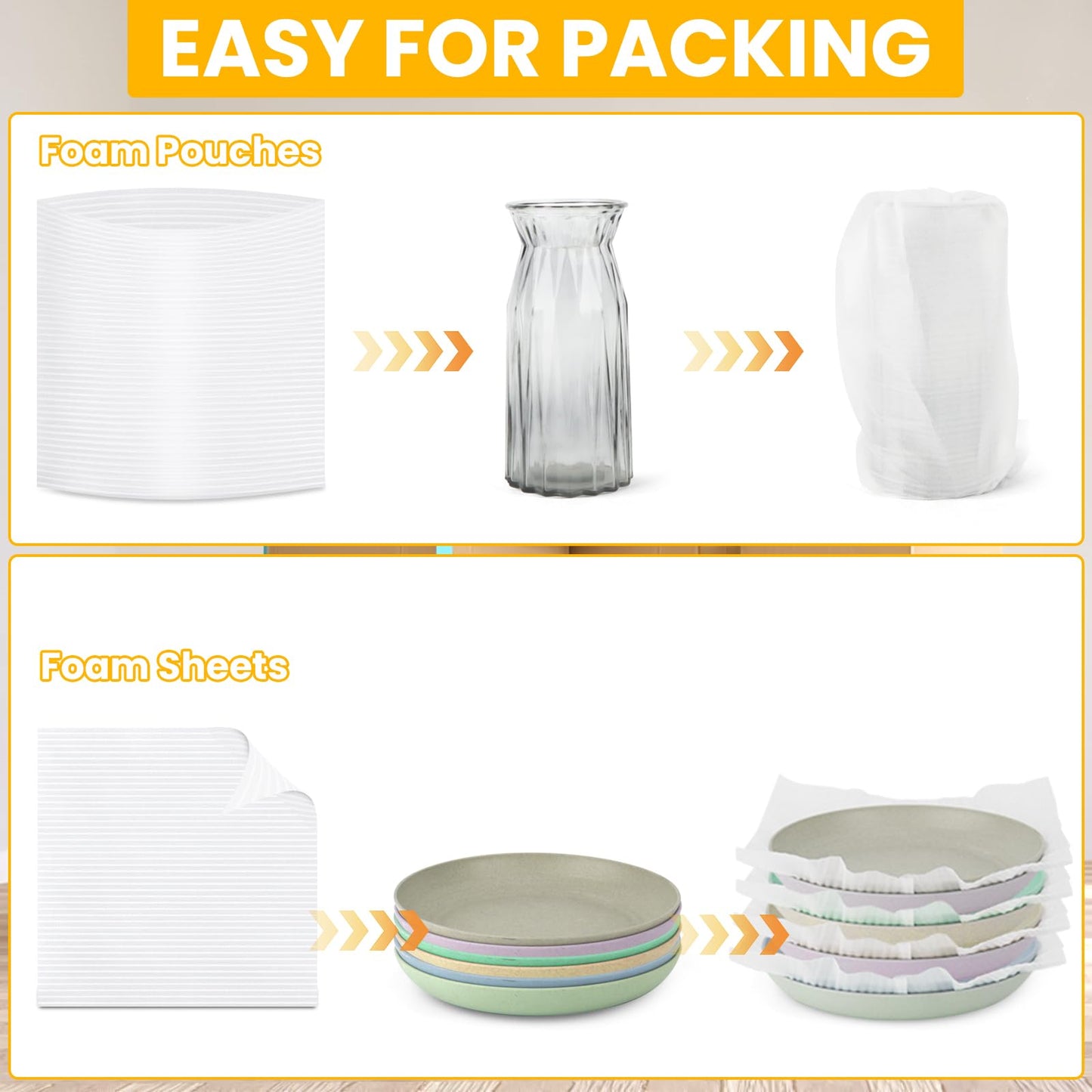 400PCS Dish Packing Supplies for Moving,300 Cushioning Foam Pouches and Sheets,4 Sizes(16"x12",12"x12",12"x7.8",7.8"x7.8") with 100 Fragile Stickers,Packaging Foam for Protect Dishes Glasses Storage