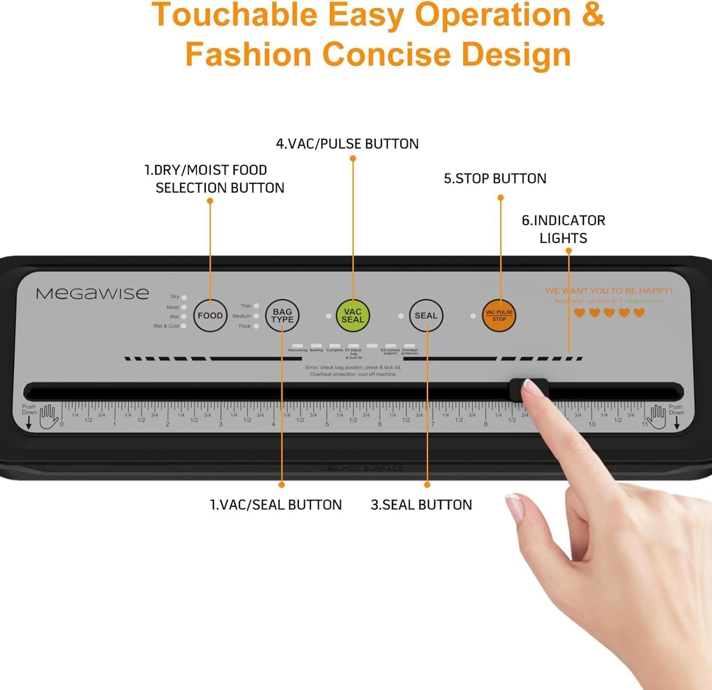 MegaWise Vacuum Sealer Machine, 80kPa Powerful Suction, One-Touch Automatic Food Sealer with Built-in Cutter & Bags Included, Dry Moist Modes for All Saving needs