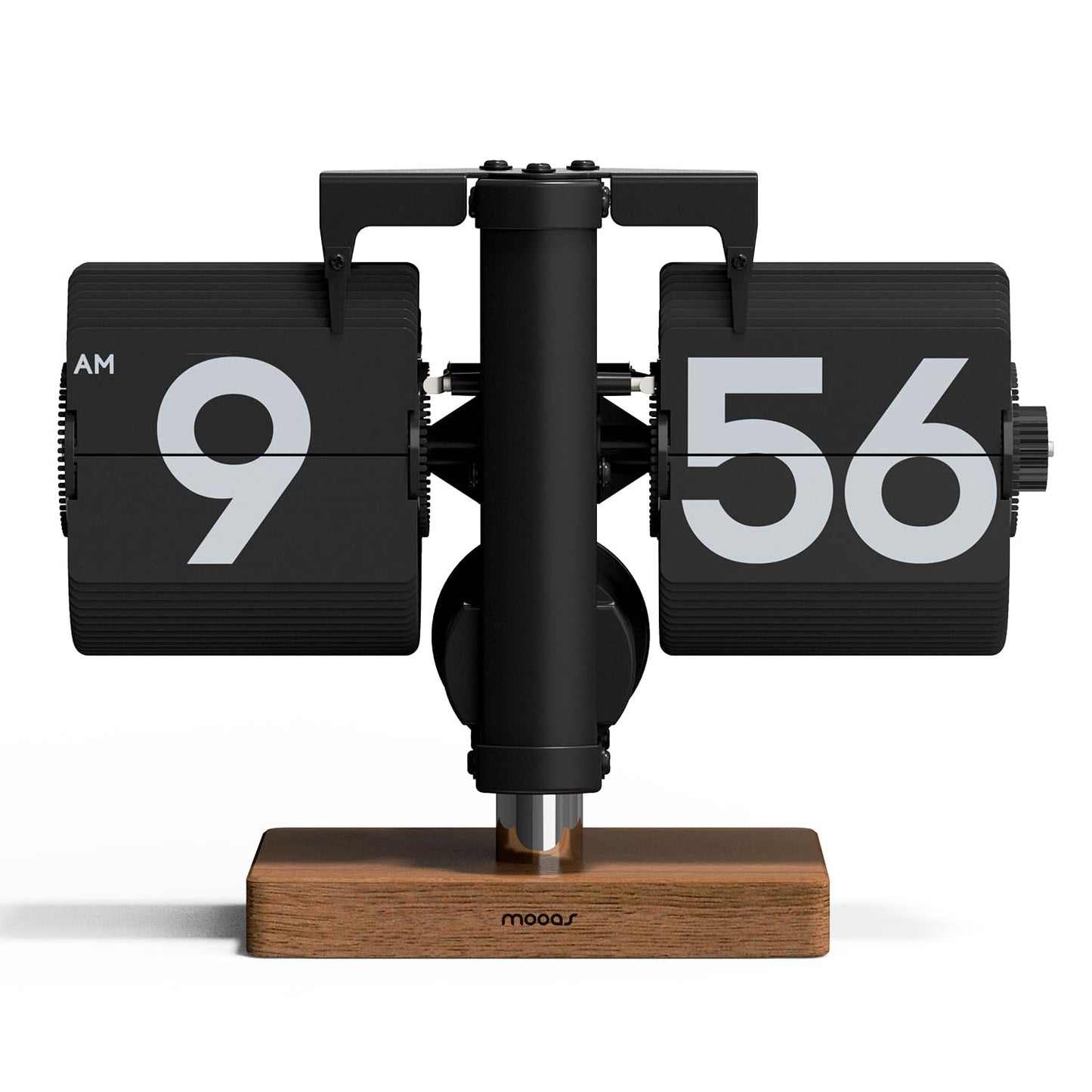mooas Classic Modern Wood Mini Flip Desk Clock (Black), Retro Vintage Analog Design Auto Flip Clock Table Clock Large Number Battery Powered, Ideal for Home Office School Hotel Café