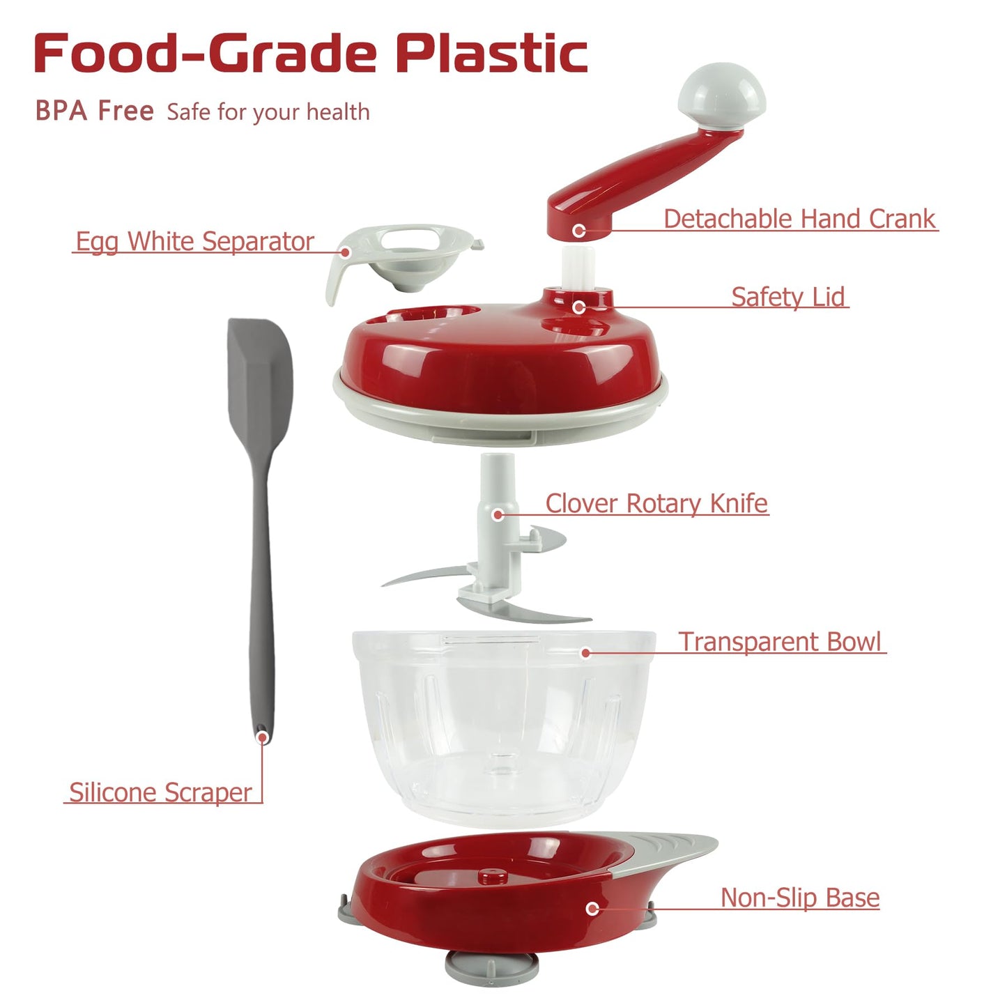 Manual Food Processor,Hand Powered Crank Food Processor Chopper,Food Vegetable Onions Chopper Processor Blender Mixer,for Vegetables Meat Fruits Onions