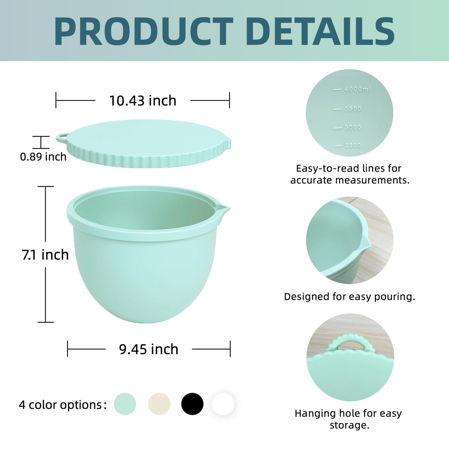 Jorivel 5 Qt 4-Pack Multicolor Silicone Liners with Lids Compatible with KitchenAid Mixer, 2mm Extra-Thick Silicone Bowl Insert for Baking and Cooking, Mixer Parts & Accessories