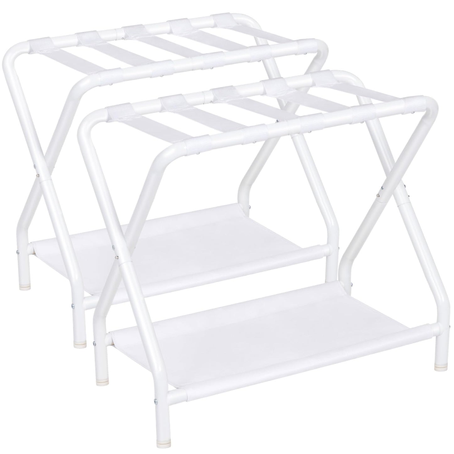 AMHANCIBLE Luggage Rack, Set of 2, Foldable Suitcase Stands for Guest Room, Metal Luggage Holder with Storage Shelf for Bedroom, Hotel, Easy Assemble, White HLR02WT