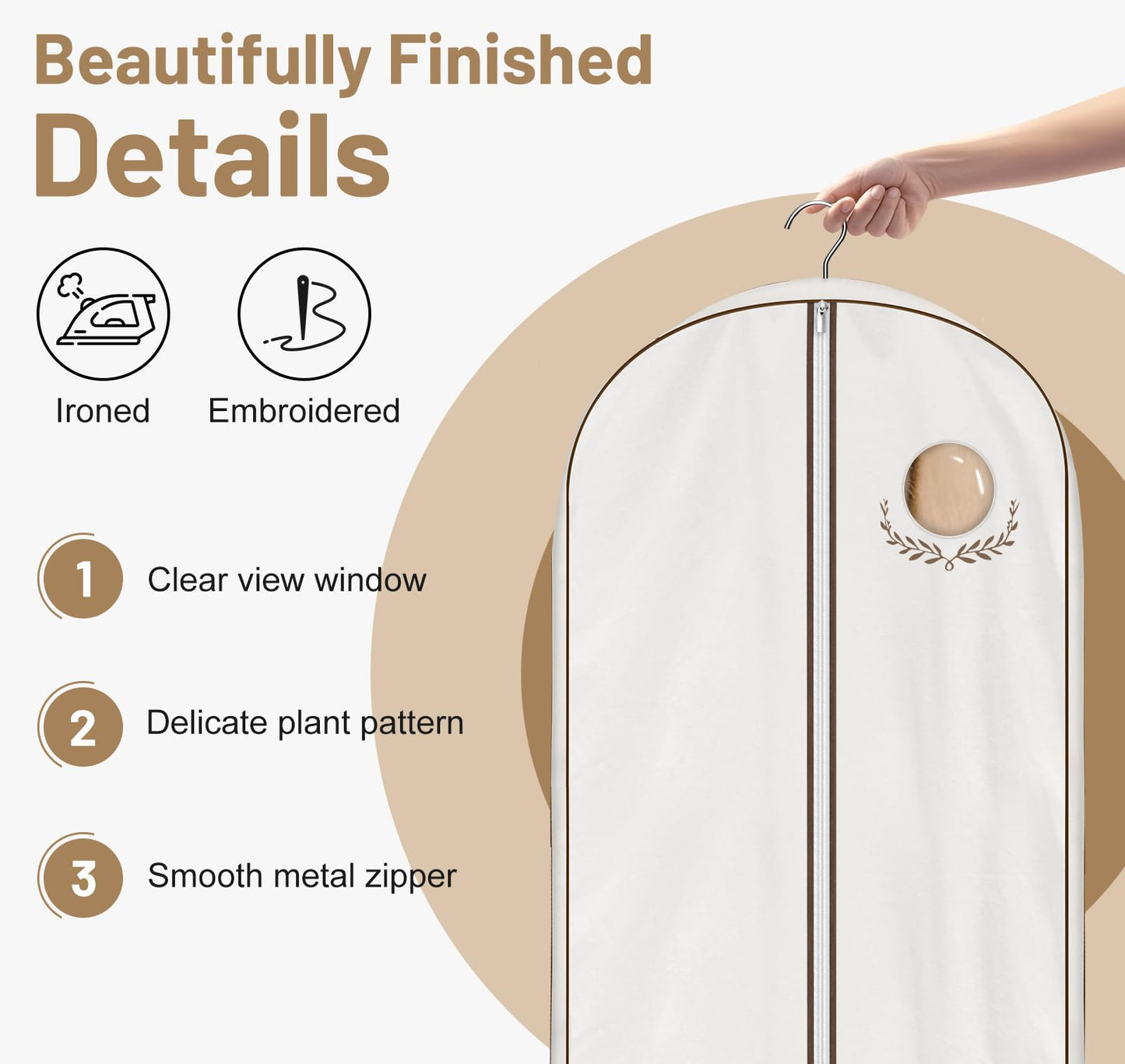 MISSLO 60" Cotton Garment Bag for Long Dress Breathable Garment Bags for Hanging Clothes Travel Women Dress Cover Luxury Hanging Clothes Storage for Fur Coat, Jacket, Gown, Suit