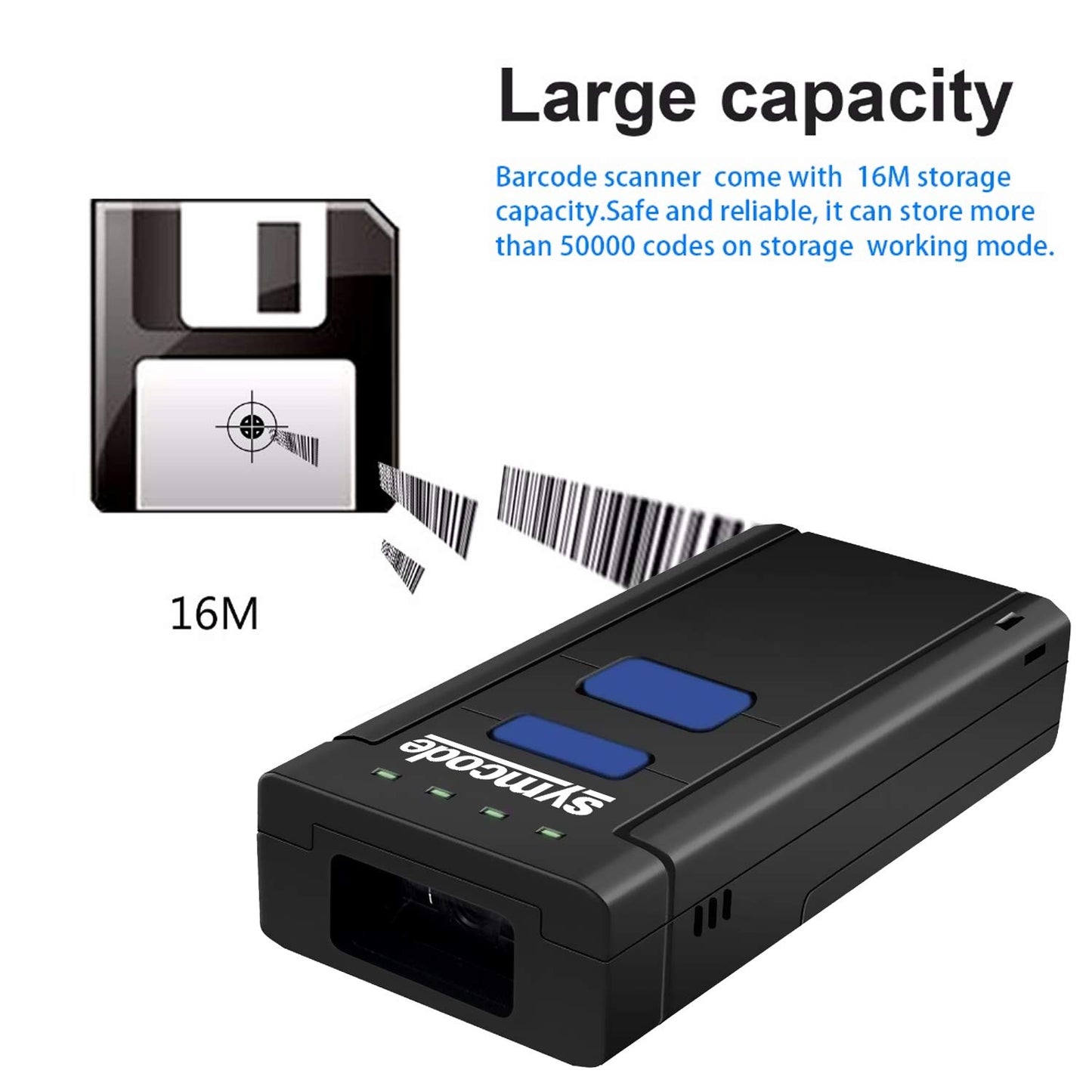 Symcode 2D Bluetooth Barcode Scanner,1D 2D Mini Wireless Handheld CMOS Barcode Scanner with Bluetooth5.0 & 2.4G Wireless Connection,Portable QR Code Reader Compatible for QR PDF417 Data Matrix