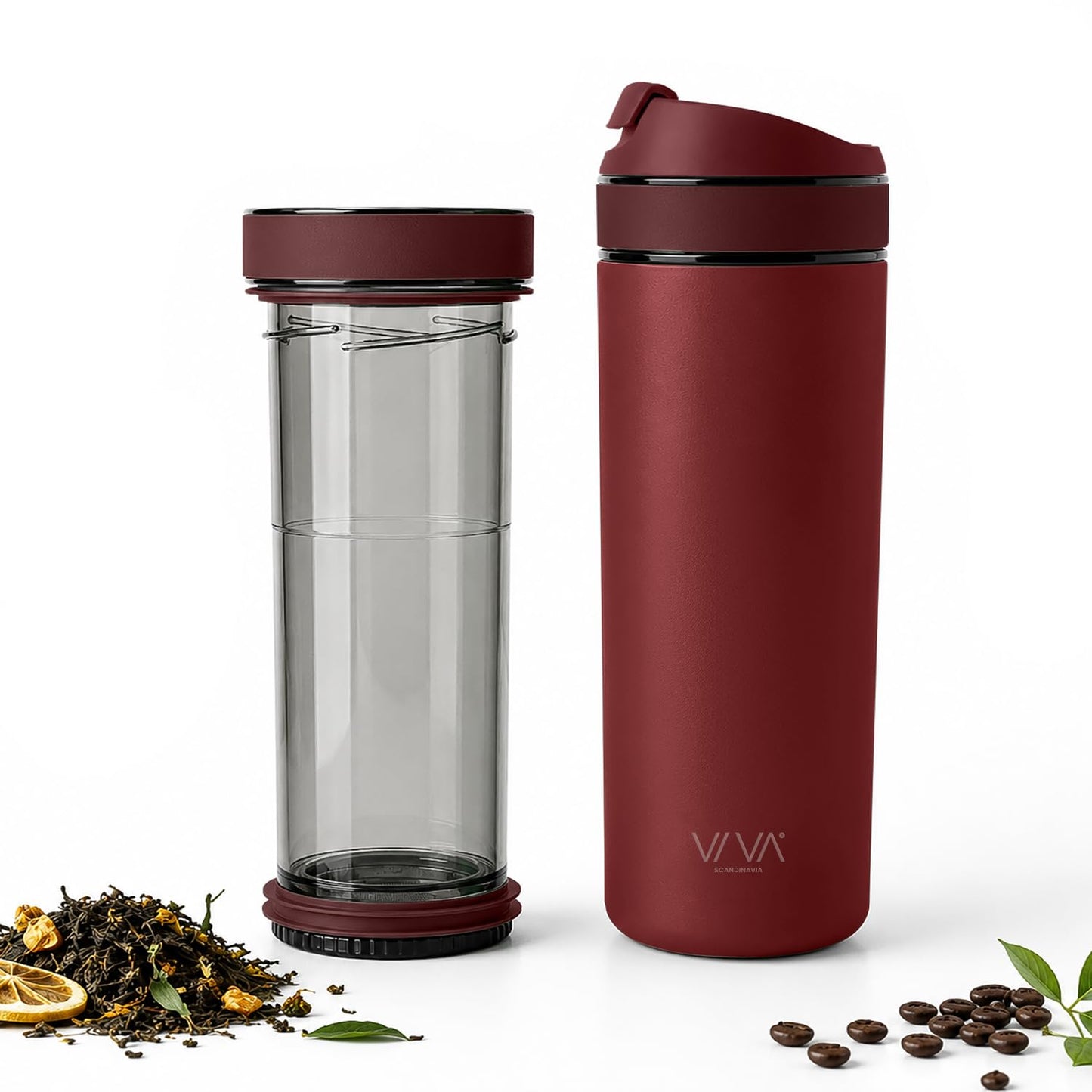 VIVA Recharge Fathers Day Tea Infuser Bottle, Gift for Dad, 16 oz Insulated Stainless Steel Travel Tumbler with Infuser, Hot & Cold Tea & Coffee, Patented Steep Control - Cranberry