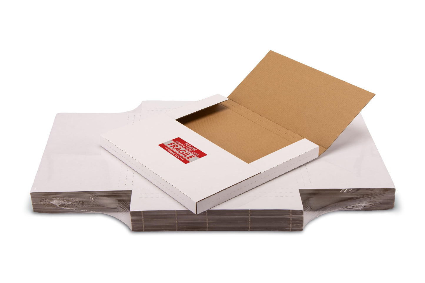 Kayritonz Vinyl Record Mailers, 12.8x12.8x1 inch Corrugated Cardboard Album Shipping Boxes for Mailing Packaging Moving Storage, with Fragile Stickers, White, 15 Pack