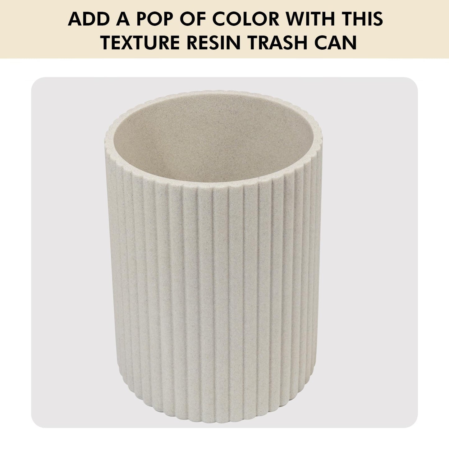 DoveeDosa Beige Luxury Stone Bathroom Trash Can, Modern Bathroom Office Trash Can, Resin Wastebasket, Garbage Receptacle Bin for Bathrooms, Offices, Powder Rooms, Kitchens (Beige)