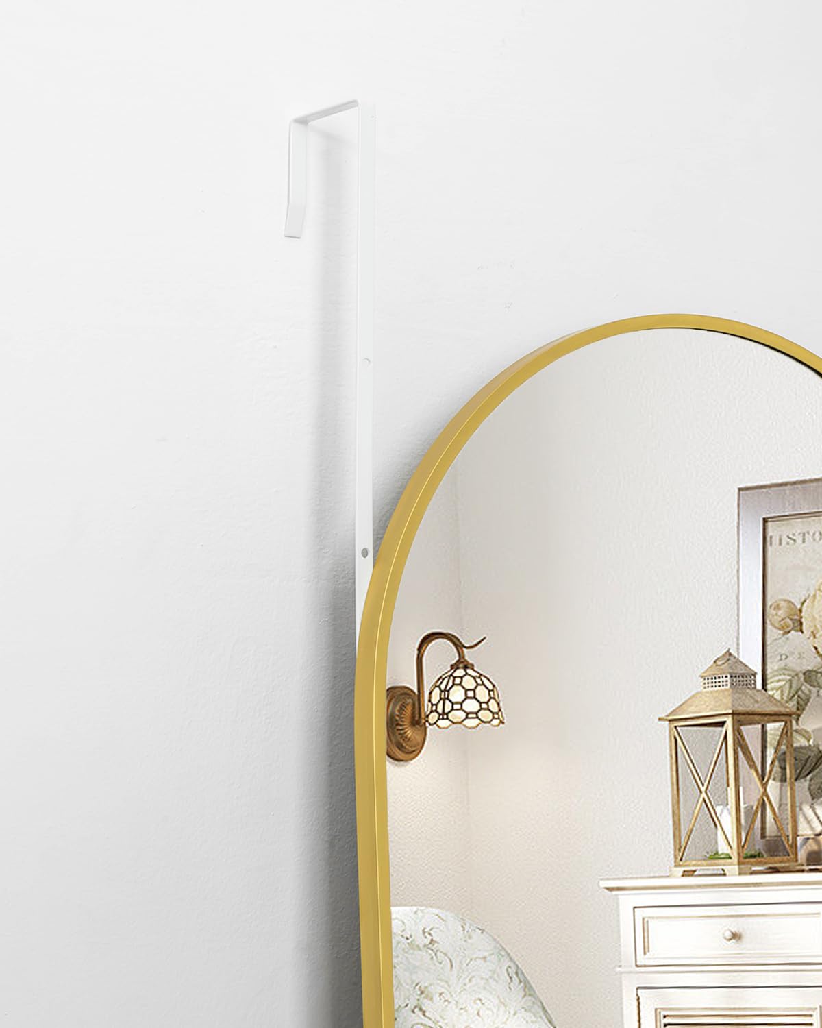 BEVERDY Over The Door Mirror - 16"x50" Arched Full Body Mirror, Gold