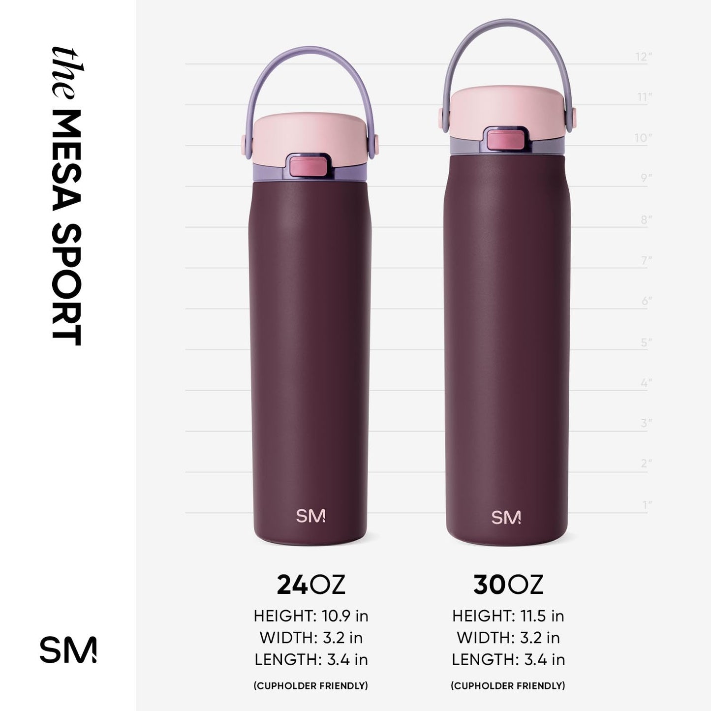 Simple Modern Mesa Sport Water Bottle with Covered Chug Lid | 30oz Cup Holder Friendly Insulated Stainless Steel Bottle for Gym, Sports and Travel | Cherry Wine