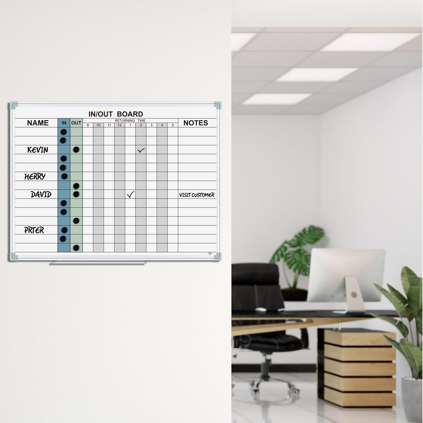 Lockways in and Out Magnetic Dry Erase Board, Employee in/Out Planner Board 24" x 18", Colorfull Wall-Mounted Aluminum Framed Notice Board