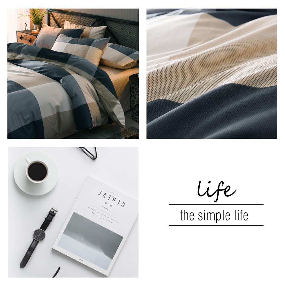 mixinni Twin XL Comforter Set Men Boys Geometric Checkered Plaid Printed Bedding Comforter for All Season Soft Lightweight Bedding Set-Twin XL Size