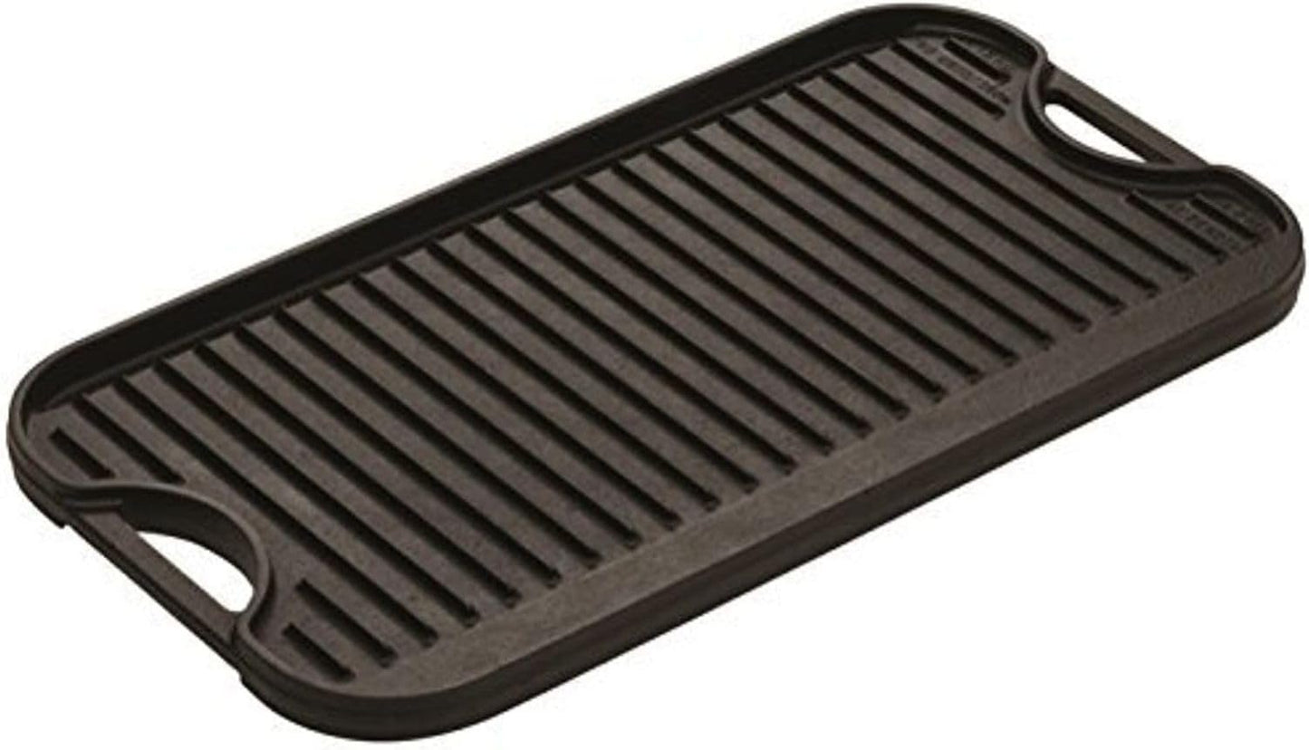 Lodge Pro-Grid Reversible Grill/Griddle - 20 Inches x 10.5 Inches - Dual-Sided Cast Iron Griddle - Double Burner Grill - Even Heat Distribution - PFAS-Free Non-Toxic Cookware