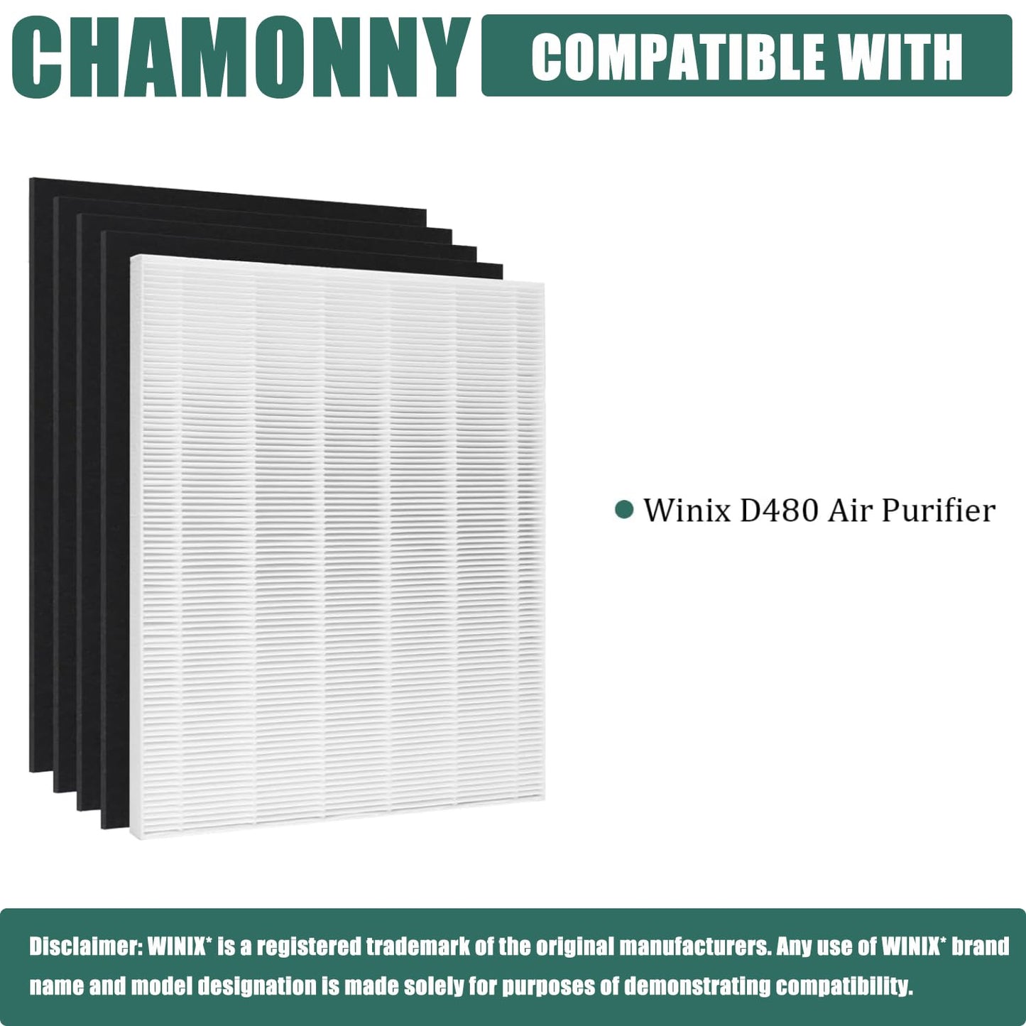 CHAMONNY D480 True HEPA Replacement Filter D4, Compatible with WIN-IX D480 Air Purifier, Compare to WIN-IX D4 Filter, Item Number 1712-0100-00, 2 H13 True HEPA Filters + 8 Activated Carbon Pre-Filters