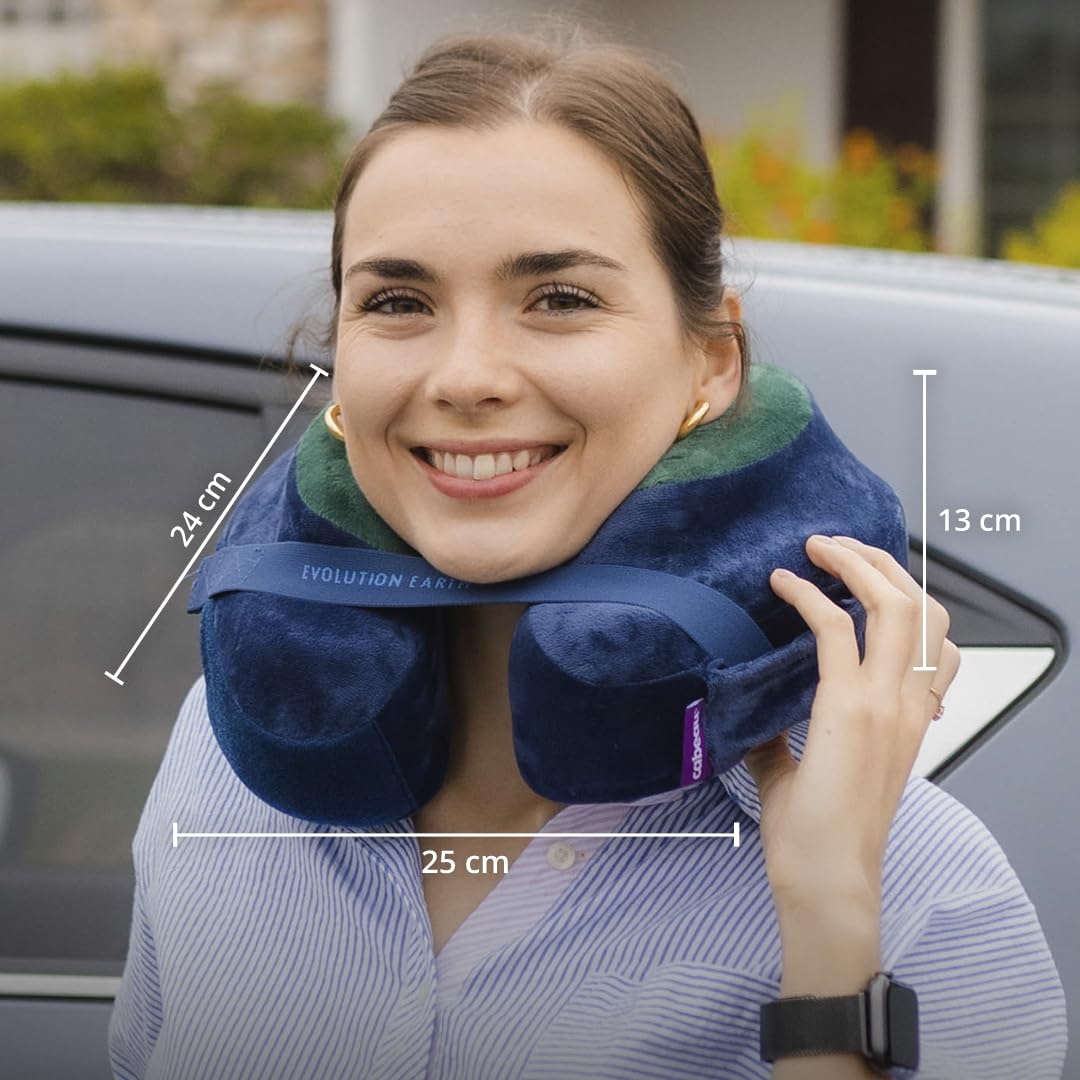 Softest Neck Pillow Ever for Travel – Evolution Earth Deluxe – 360° Head, Neck and Chin Support for Sleeping – Sustainable Memory Foam - Removable, Washable Cover with Compact Carrying Case (Wind)