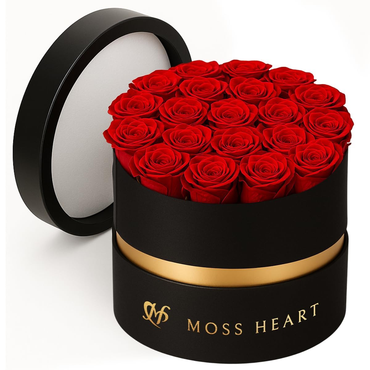 Moss Heart 20 Mini Preserved Roses, Round Luxury Gift Box, Real Forever Roses Last 1+ Year, Premium Romantic Gift for Women, Wife, Girlfriend, Mother’s Day, Birthday, Anniversary, Valentine’s Day