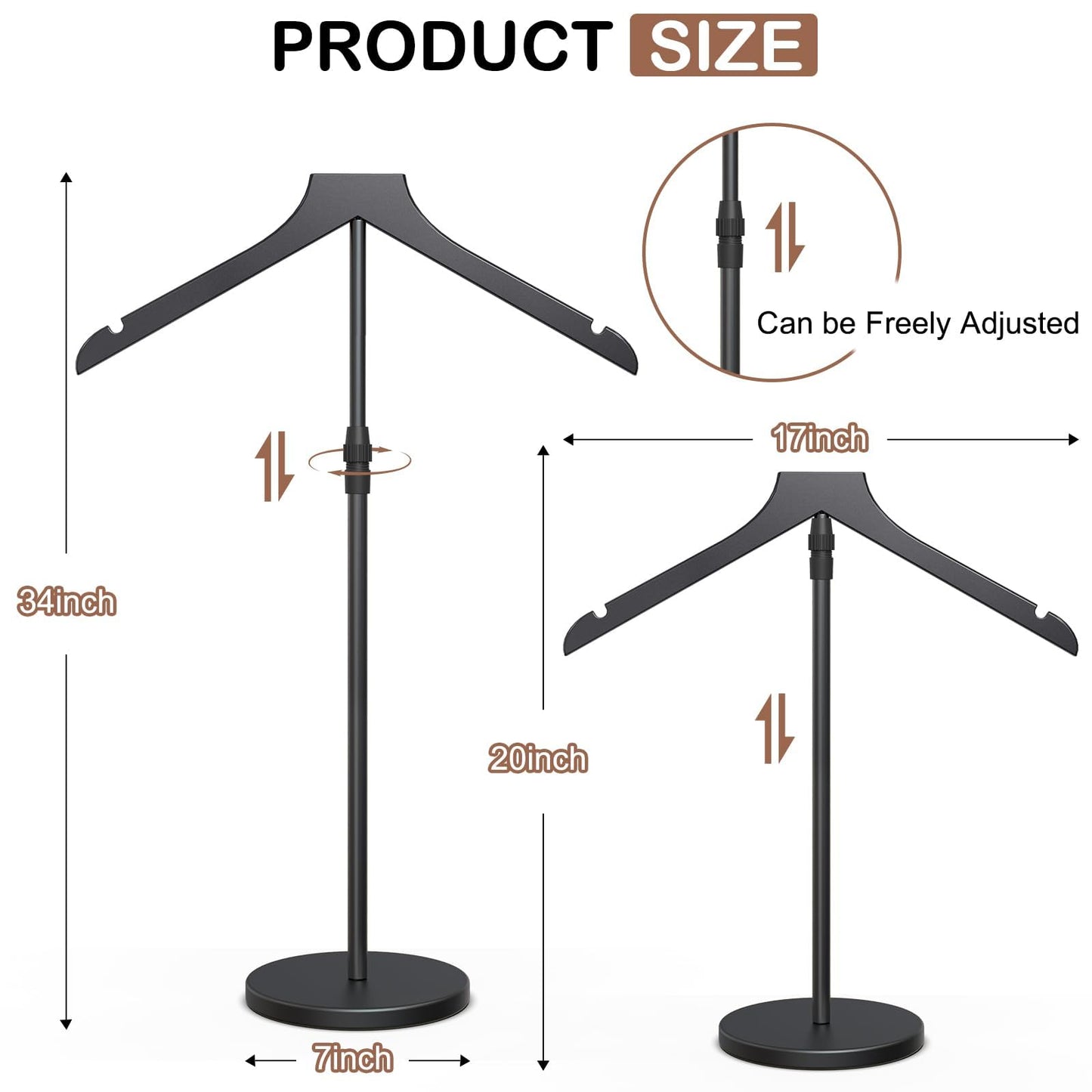 2 Pack Shirt Display Stand, 18-34 Inch Height Adjustable Mannequin Torso for Vendors Shop, More Stable Dress Form Mannequin Stand Clothes Rack, T Shirt Display Holder Jacket Coat Hanger, Black