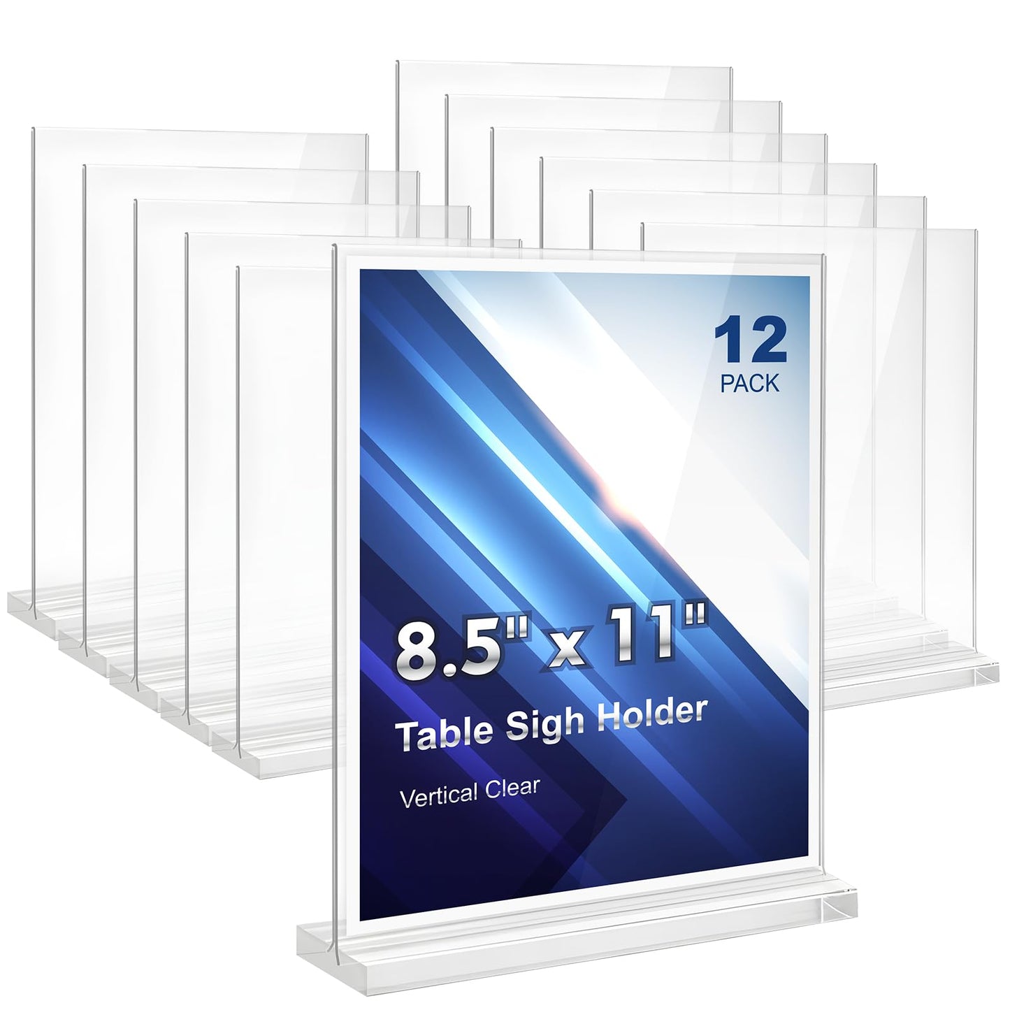 Comix Acrylic Sign Holder 8.5x11 Inches, 12 Pack Double Sided Clear Display Stand Plastic Table Top Paper Stand, Vertical Menu Flyer Holder for Restaurants, Store, Office