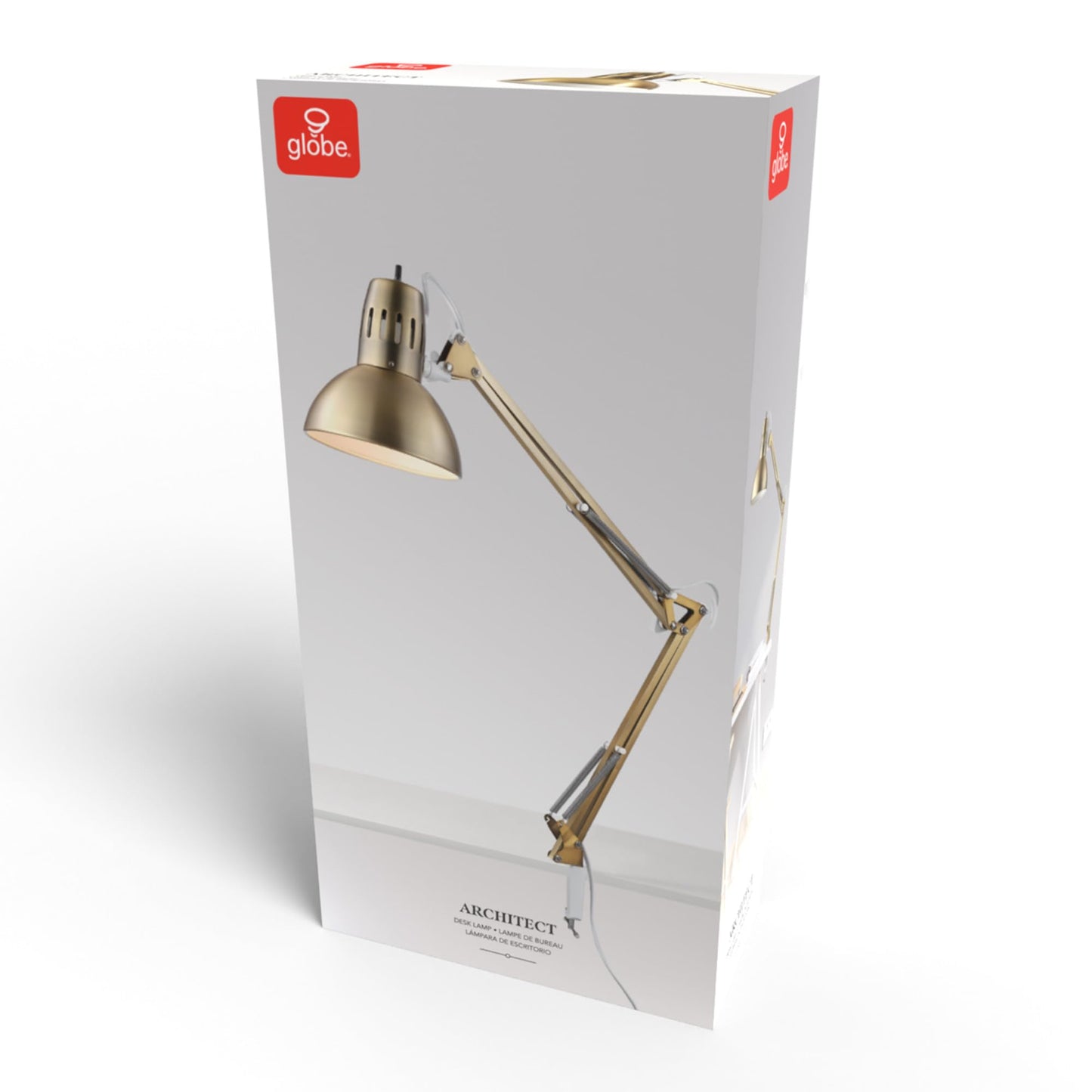Globe Electric 52847 31.5 Inch Swing Arm Clamp-On White Desk Lamp with Nickel Accents, On/Off Rotary Switch, Book Reading Light, Home Essentials, Office Décor, LED Bulb Compatible