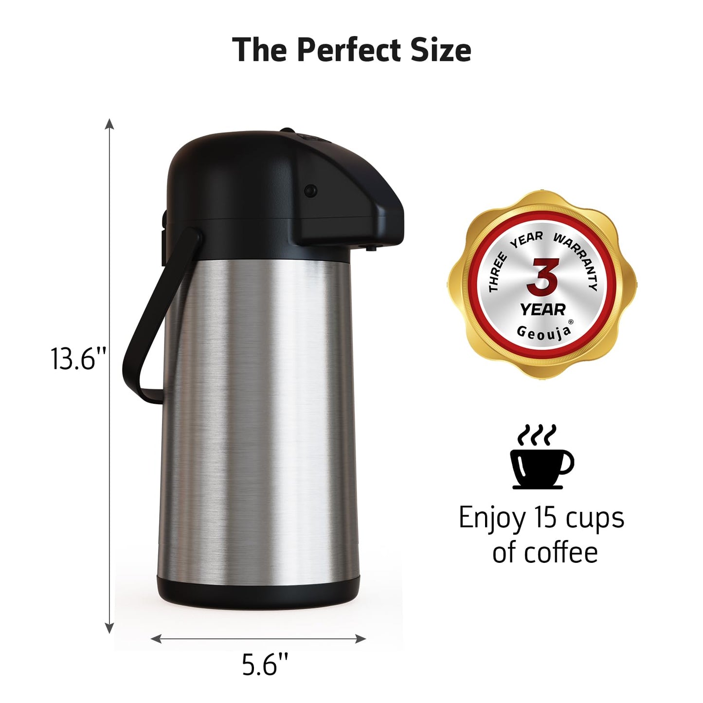 Airpot Coffee Carafe for Keeping Hot - 85 OZ / 2.5L Large Coffee Dispenser with Pump - Insulated Stainless Steel Thermos Urn for Hot Drinks Water Tea Chocolate - Thermal Beverage Dispenser for Parties