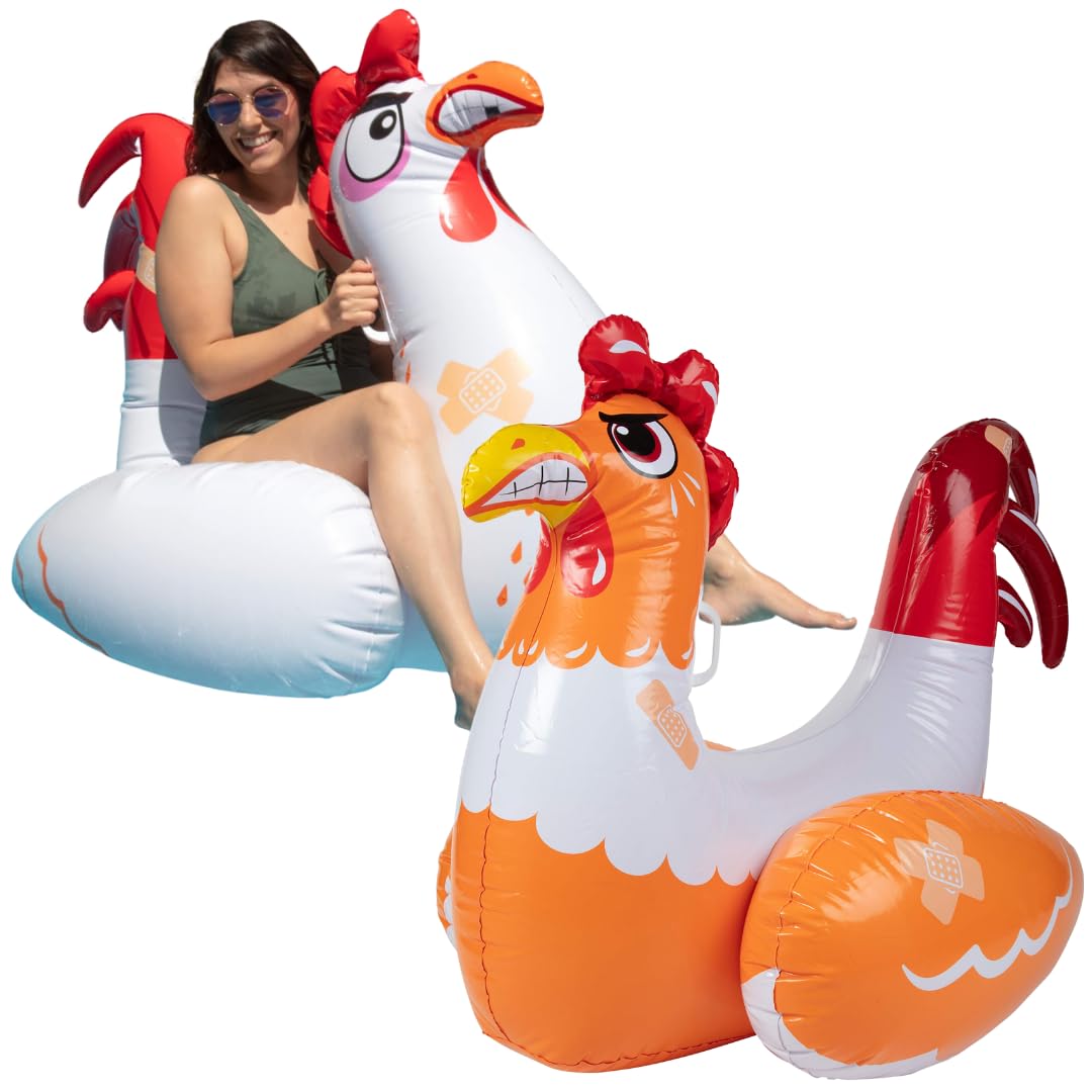Chicken Fight Inflatable Pool Float Game Set- Includes 2 Giant Battle Ride-Ons- Flip Your Friends to Win- Outdoor Swimming Party Activities Fun w Kids Family Adults, Durable PVC Material