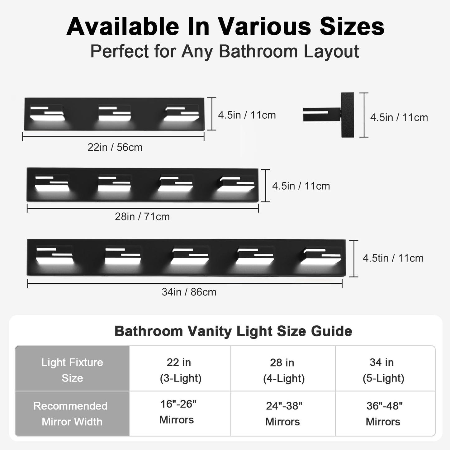 LKHF LED Modern Bathroom Vanity Light Fixtures, Dimmable Matte Black Vanity Lights for Bathroom Lighting Fixtures Over Mirror, with 360° Rotatable Acrylic Heads 4-Light 28-inch (Cool White 6000K)