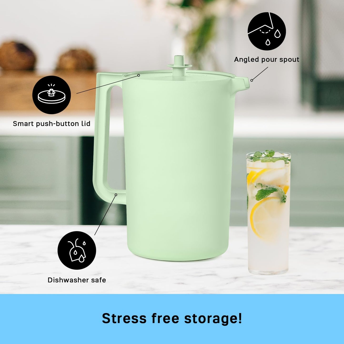 Tupperware Heritage 1 Gallon Pitcher in Mint, Dishwasher Safe and BPA Free