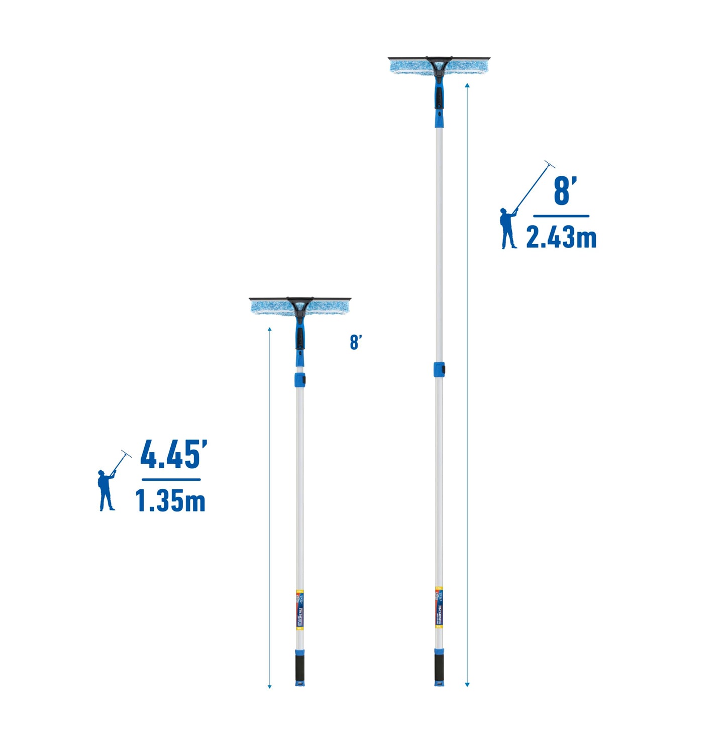 Unger Professional 2-in-1 Squeegee and Scrubber, 14” Window Cleaning Tool and 8’ Connect & Clean Pole, Essential Glass Supplies for Commercial and Residential Use, Microfiber Sleeve